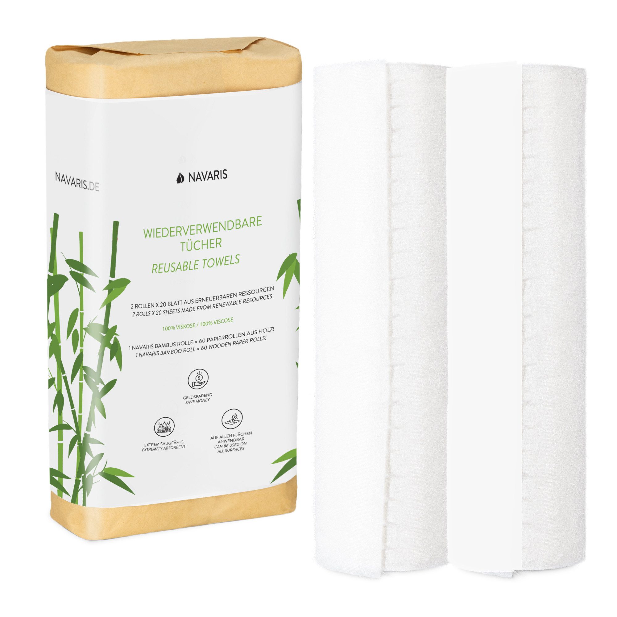 Papierhandtuch 2er-Set waschbare Viskosetücher/Küchenrollen aus Viskose