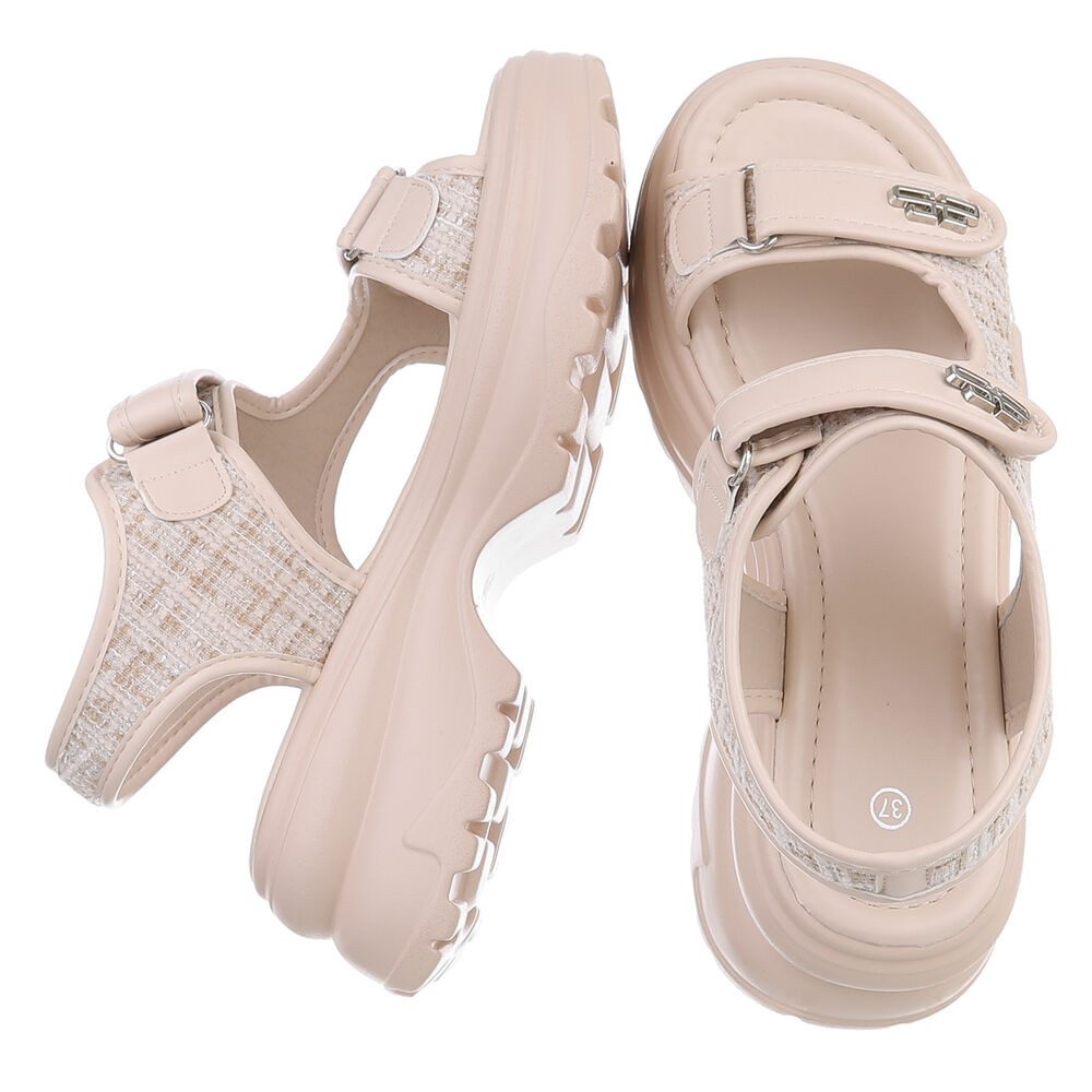 Ital-Design Modische Sandalen mit Klettverschluss und Komfort, Beige Platea günstig online kaufen