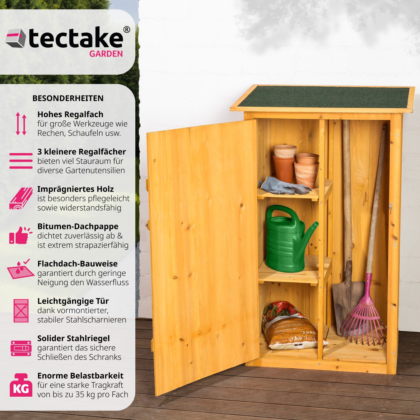 tectake Geräteschrank Gartenschrank mit Flachdach (Bausatz, günstig online kaufen