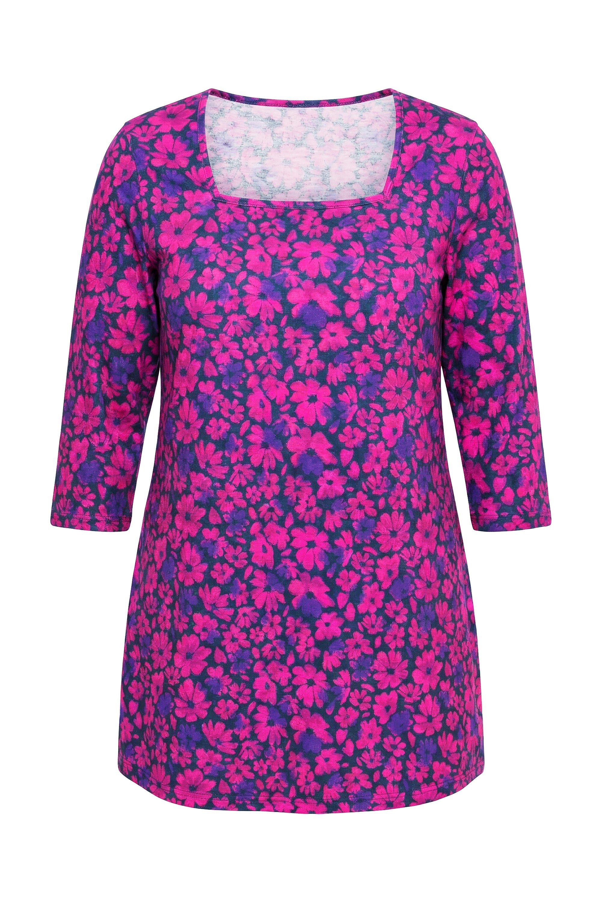 Longshirt Longshirt Blüten Carré-Ausschnitt 3/4-Arm