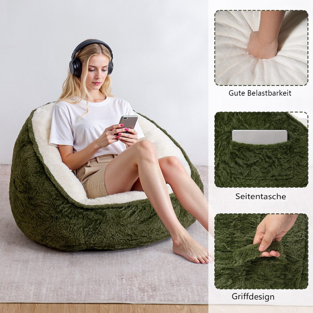 Insma Sitzsack Beanbag Sessel mit Kissen Loungesessel Bodensofa, mit Seitentasche für Wohnzimmer & Schlafzimmer 75x60x60cm – Bild 3 von 5