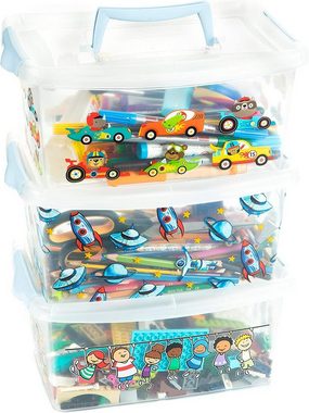 Centi Spielzeugtruhe Aufbewahrungsbox Kinder, Kisten Aufbewahrung mit Deckel (3 St., 4 l Kisten Aufbewahrung mit Deckel in Blau, Griff), Plastikbox mit Deckel Clickverschluss, Boxen Aufbewahrung