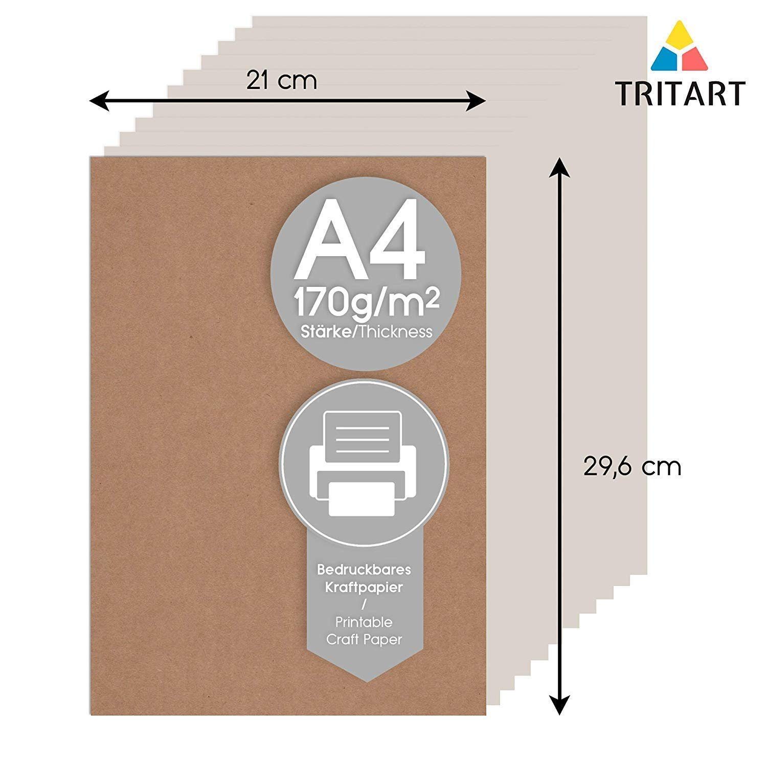 A4 Karton 55 55 Tritart Druckpapier zum Kraftpapier Kraftpapier Aquarellpapier A4 170g/m² Bedrucken Karton Blatt, Natur Blatt Natur 170g/m²