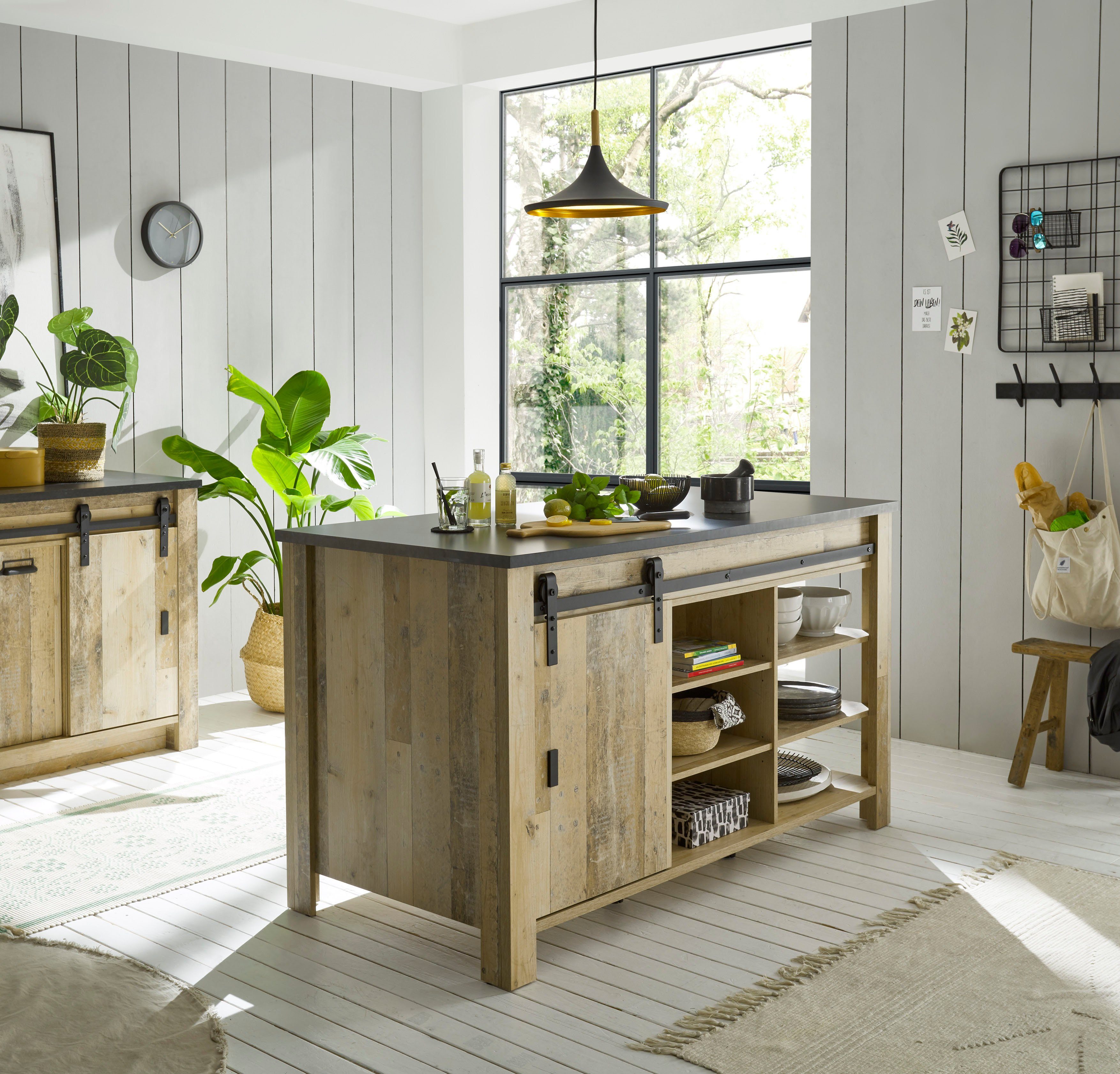 Home affaire Unterschrank Sherwood Handtuchhalter und Scheunentorbeschlag a günstig online kaufen