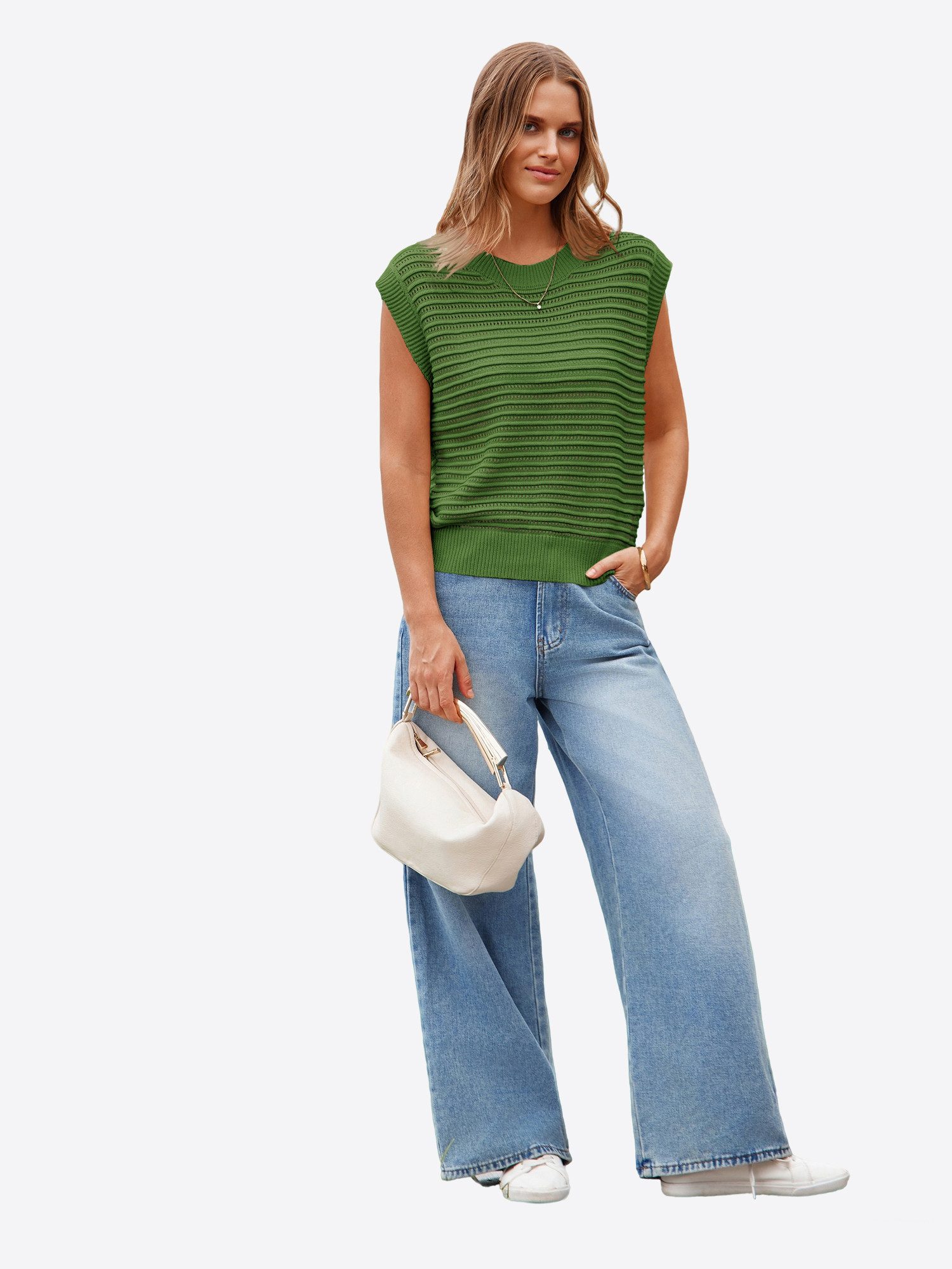 Imily Bela Strickweste Damen Strickweste mit Rundhalsausschnitt (Packung, 1-tlg., 1per-Pack) Gestreiftes Stricken