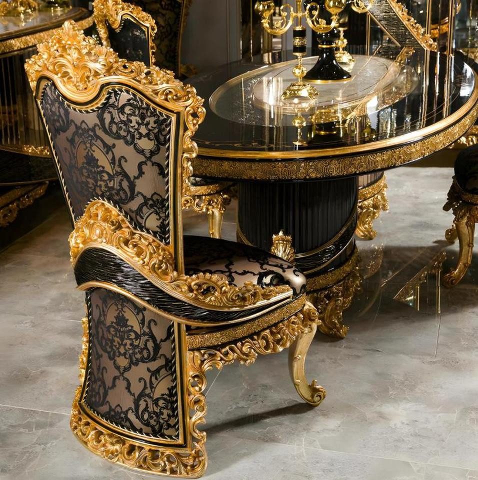 JVmoebel Esszimmer-Set Schwarzes Esstisch- und Stuhlset aus Holz und Glas, (7-St., Esstisch, 6х Stühle), Made in Europe