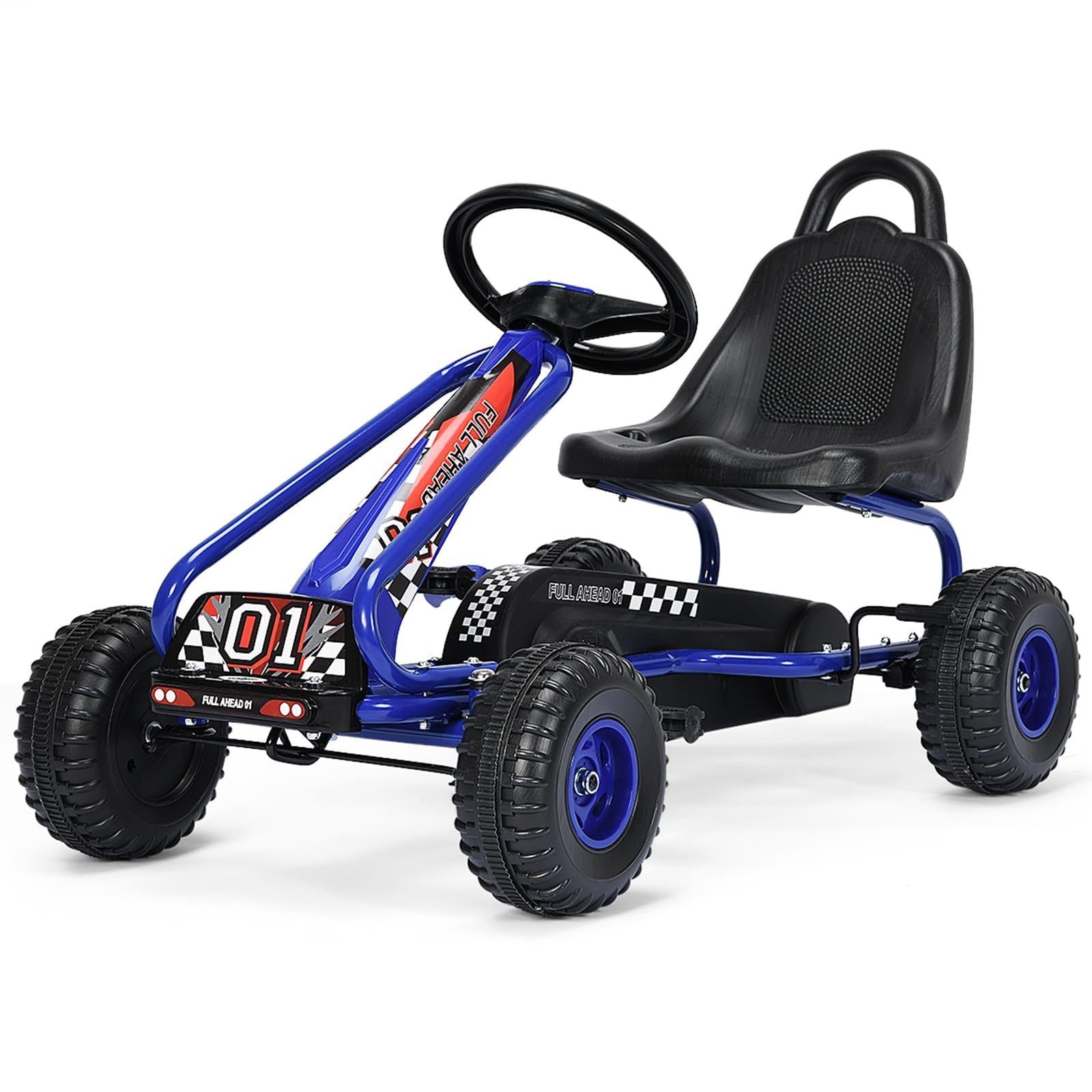 COSTWAY Go-Kart Pedal Tretauto, Kinderauto, mit verstellbarem Sitz, Handbremse, für Kinder