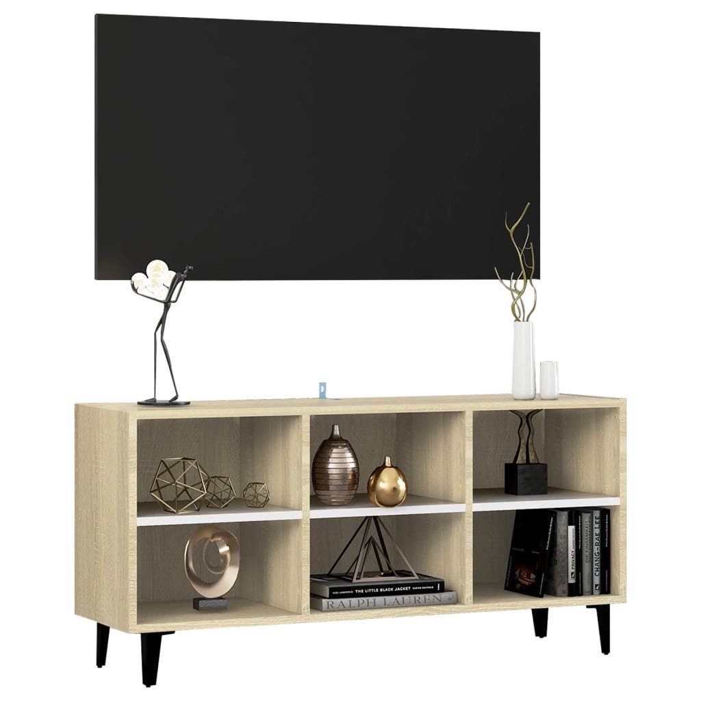 furnicato TV-Schrank mit Metallbeinen 103,5x30x50 Weiß cm Sonoma-Eiche