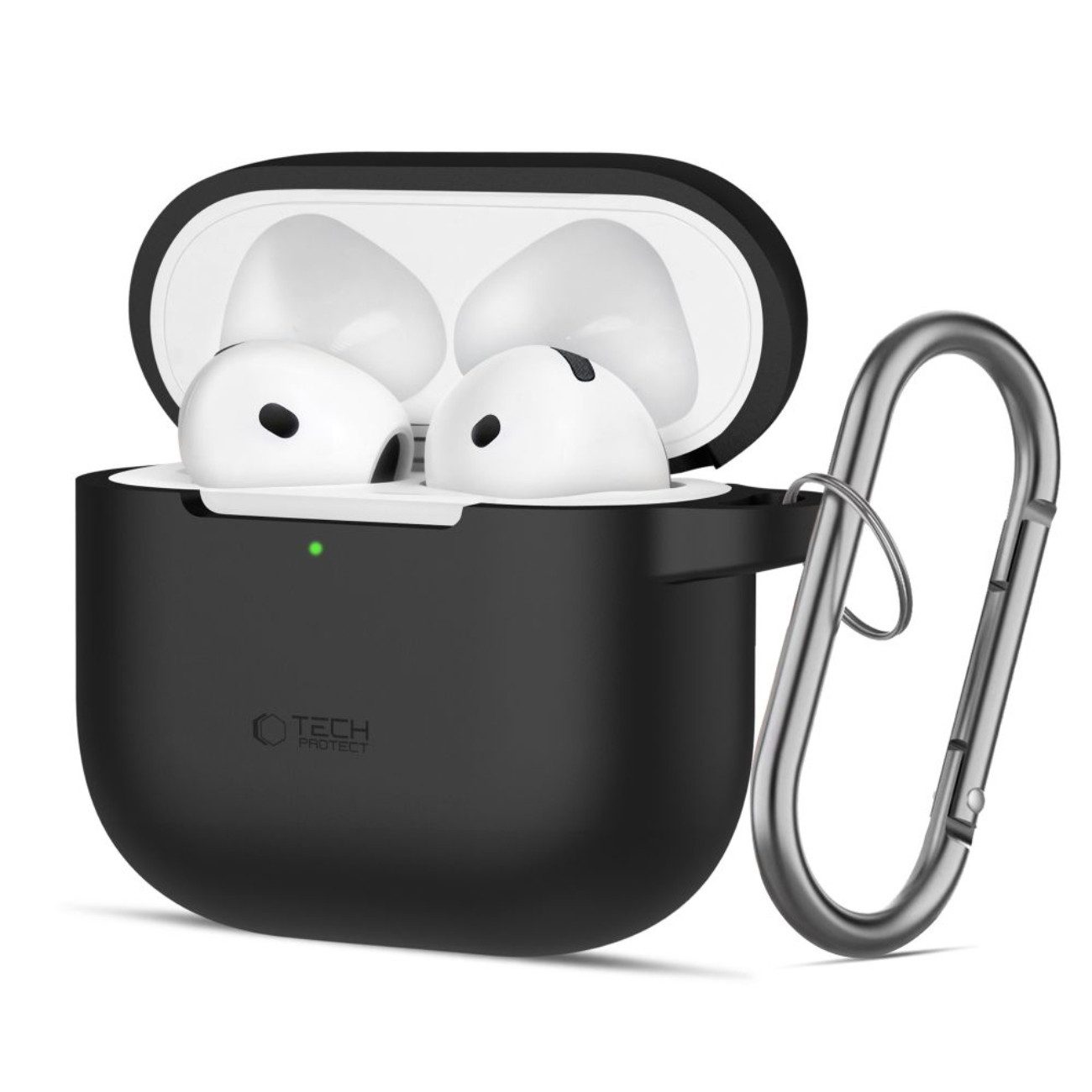 TECH PROTECT Kopfhörer-Schutzhülle für Apple AirPods 4, Silikonhülle mit Karabinerhaken, kompatibel mit kabellosem Laden