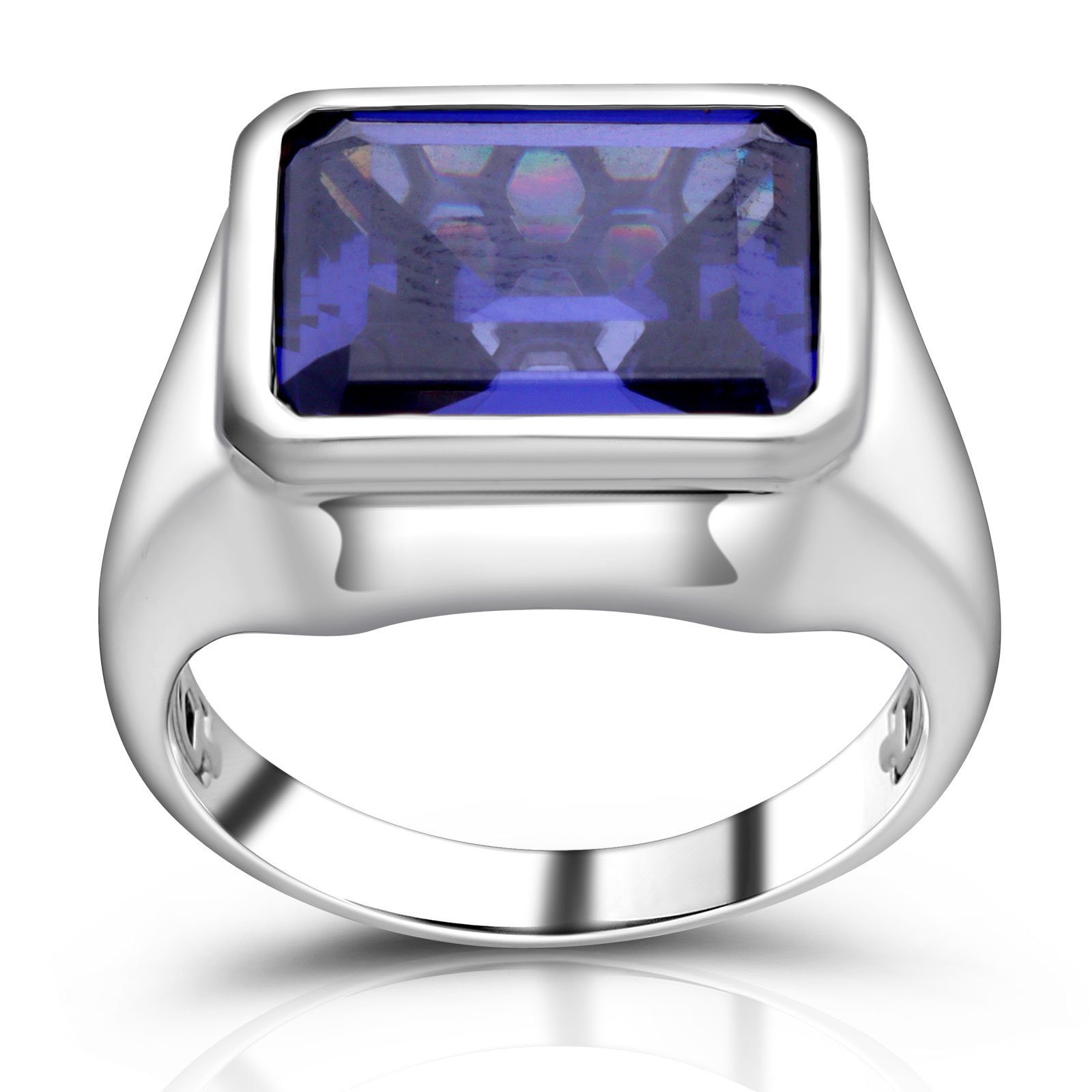 Fein Tony Silberring Herren 925 Blau, Damen Ring Italy Silber in Made für Zirkonia und