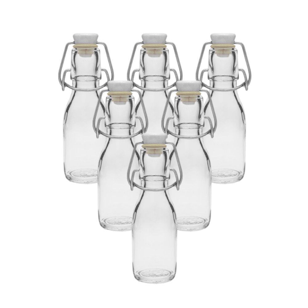 mikken Trinkflasche Set 6, 10 Glasflaschen mit Bügelverschluss 100 ml + Etiketten, Inklusive Beschriftungsetiketten