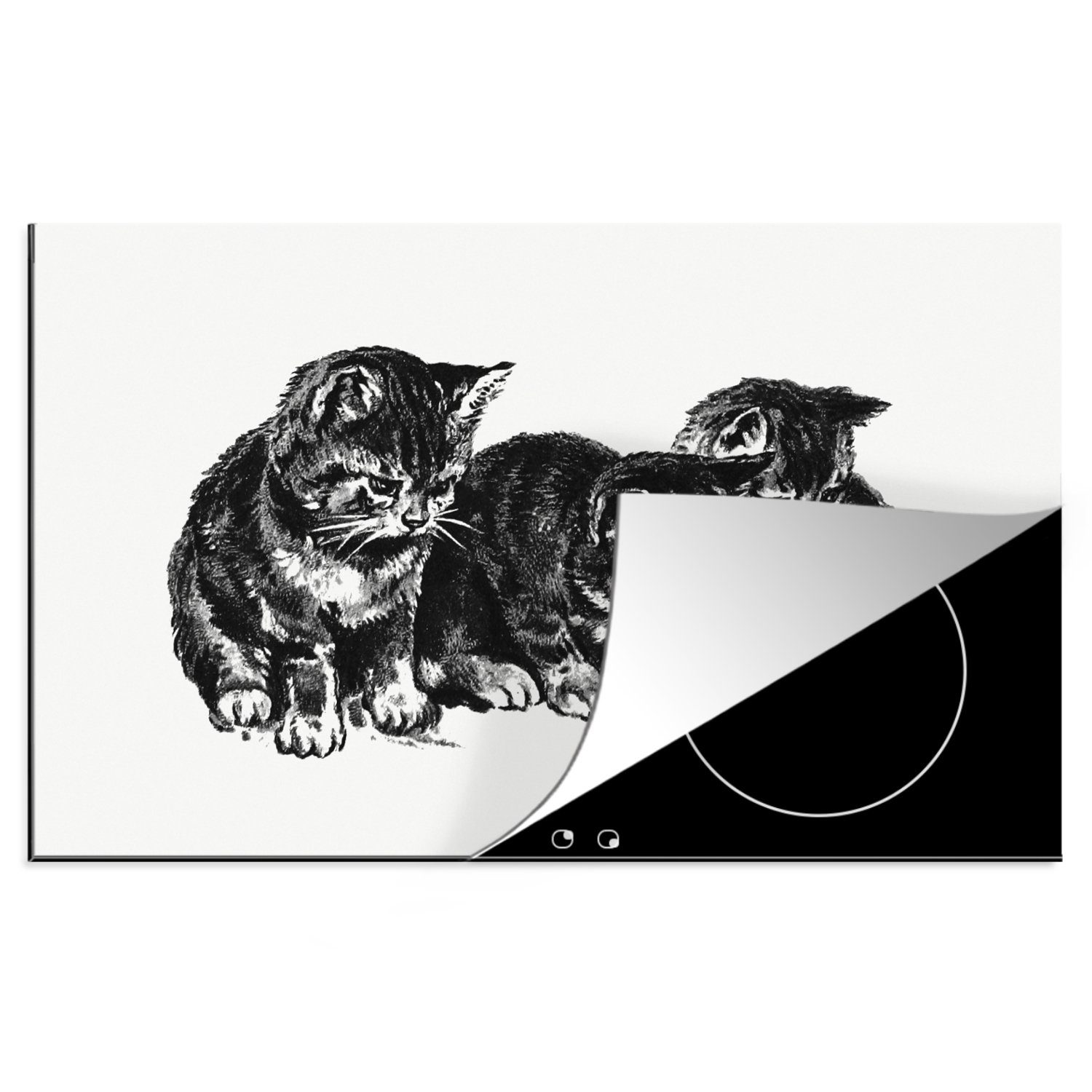 MuchoWow Herdblende-/Abdeckplatte Retro - Katze - Tiere, Vinyl, (1 tlg), 81x52 cm, Induktionskochfeld Schutz für die küche, Ceranfeldabdeckung