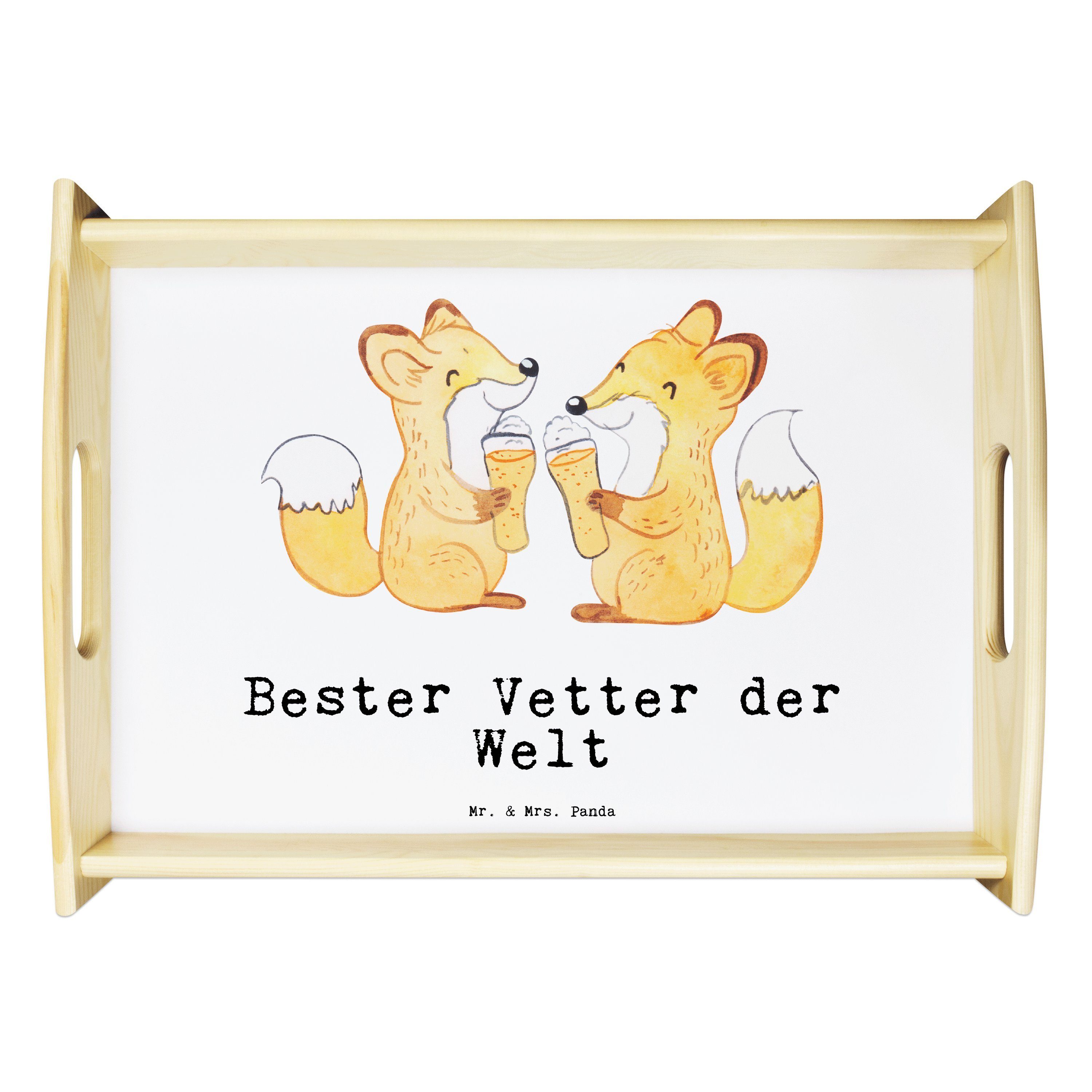 Mr. & Mrs. Panda Tablett Fuchs Bester Vetter der Welt - Weiß - Geschenk, Dekotablett, Frühstüc, Echtholz lasiert, (1-tlg)