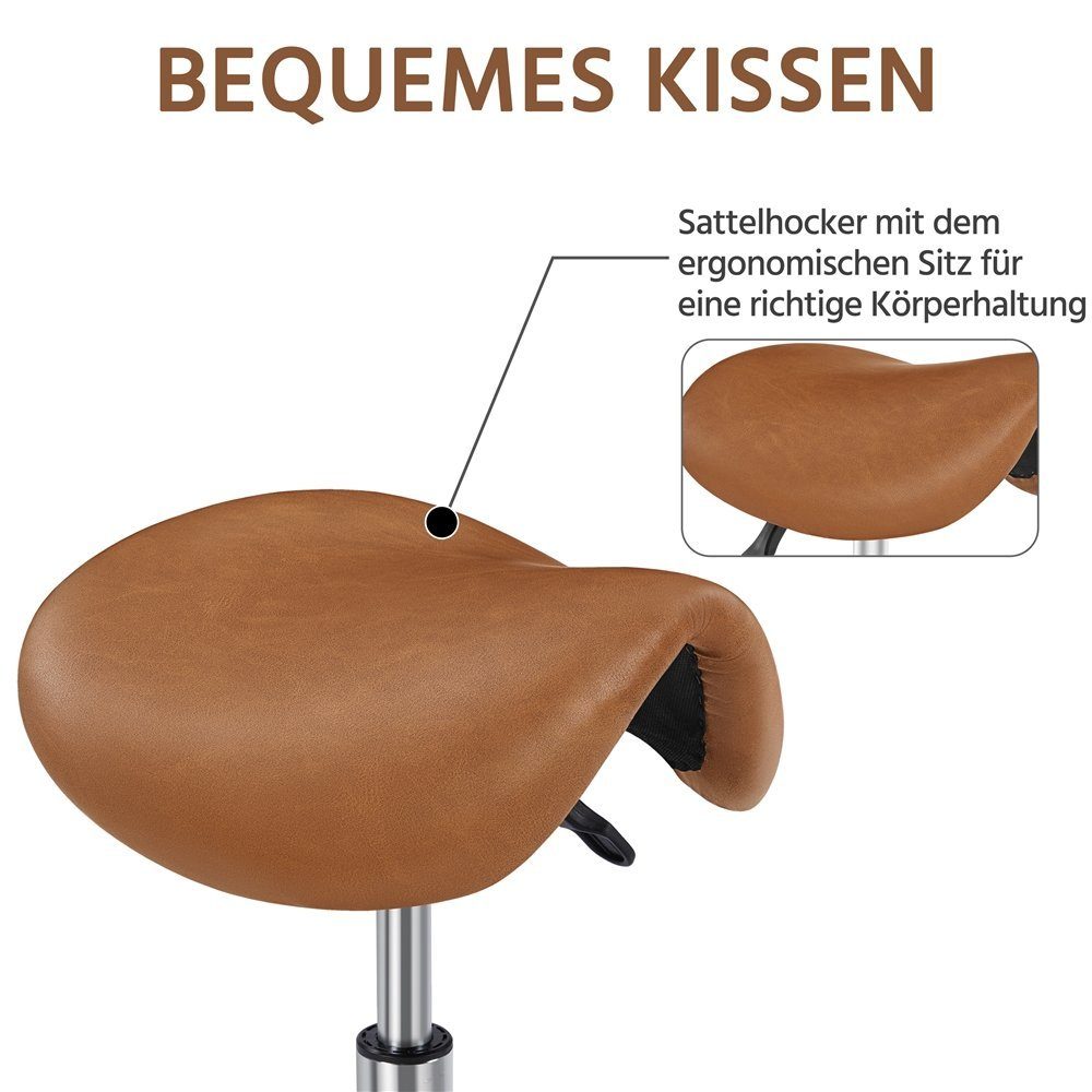 Yaheetech Drehhocker Höhenverstellbarer Sattelhocker mit 5 Rollen (1 St), Moderner Rollhocker Praxishocker – Bild 5 von 5