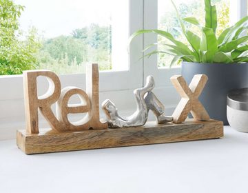Dekoleidenschaft Deko-Schriftzug "Relax" aus Mangoholz & Aluminium, 32 cm breit, Deko Aufsteller, Buchstaben, Tischdeko, Wohnzimmer Dekoration aus Holz