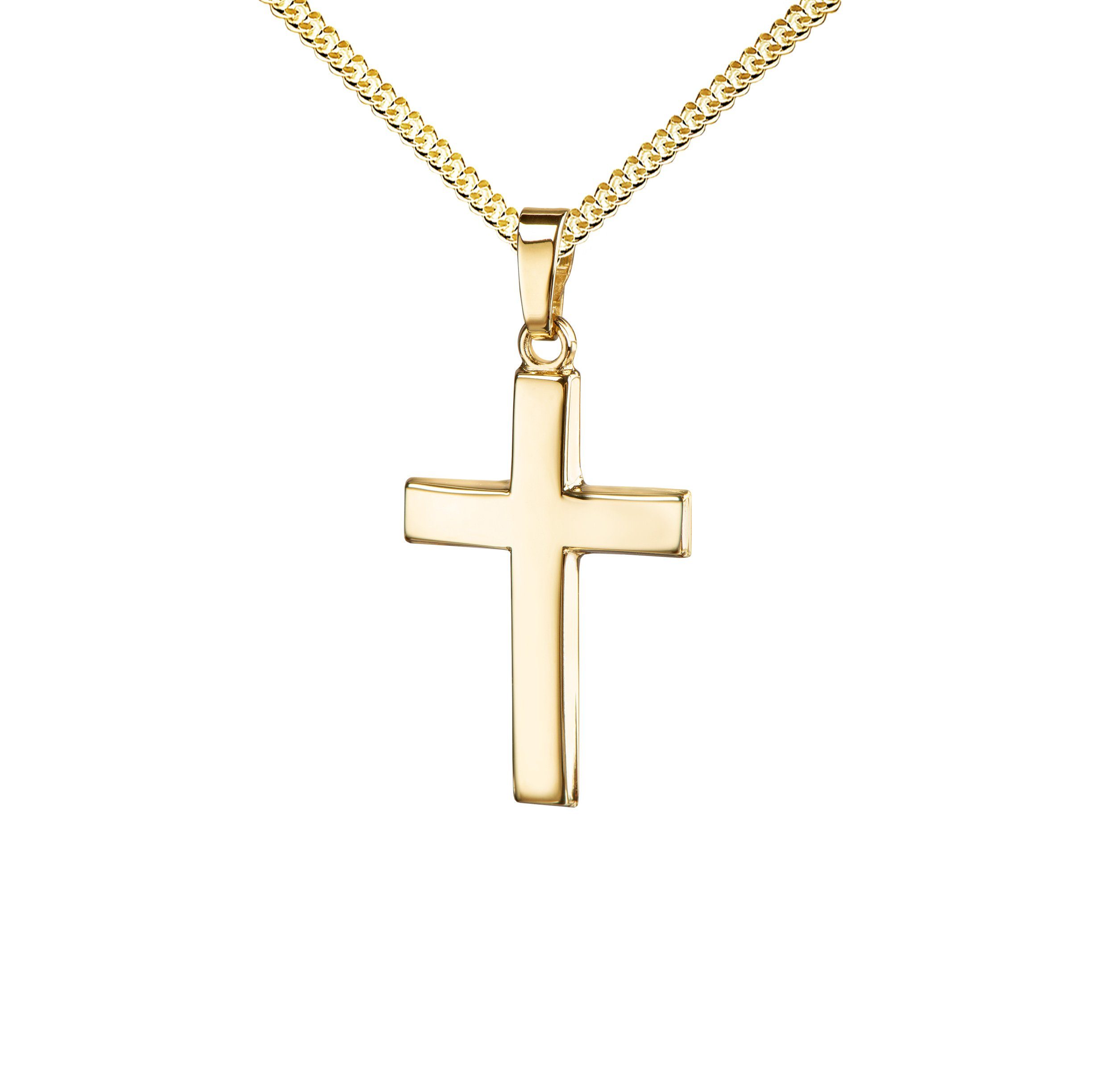 JEVELION Kettenanhänger Kreuz Anhänger 585 Gold formschön gewölbt (Goldkreuz, für Damen und Herren), Goldanhänger - Made in Germany