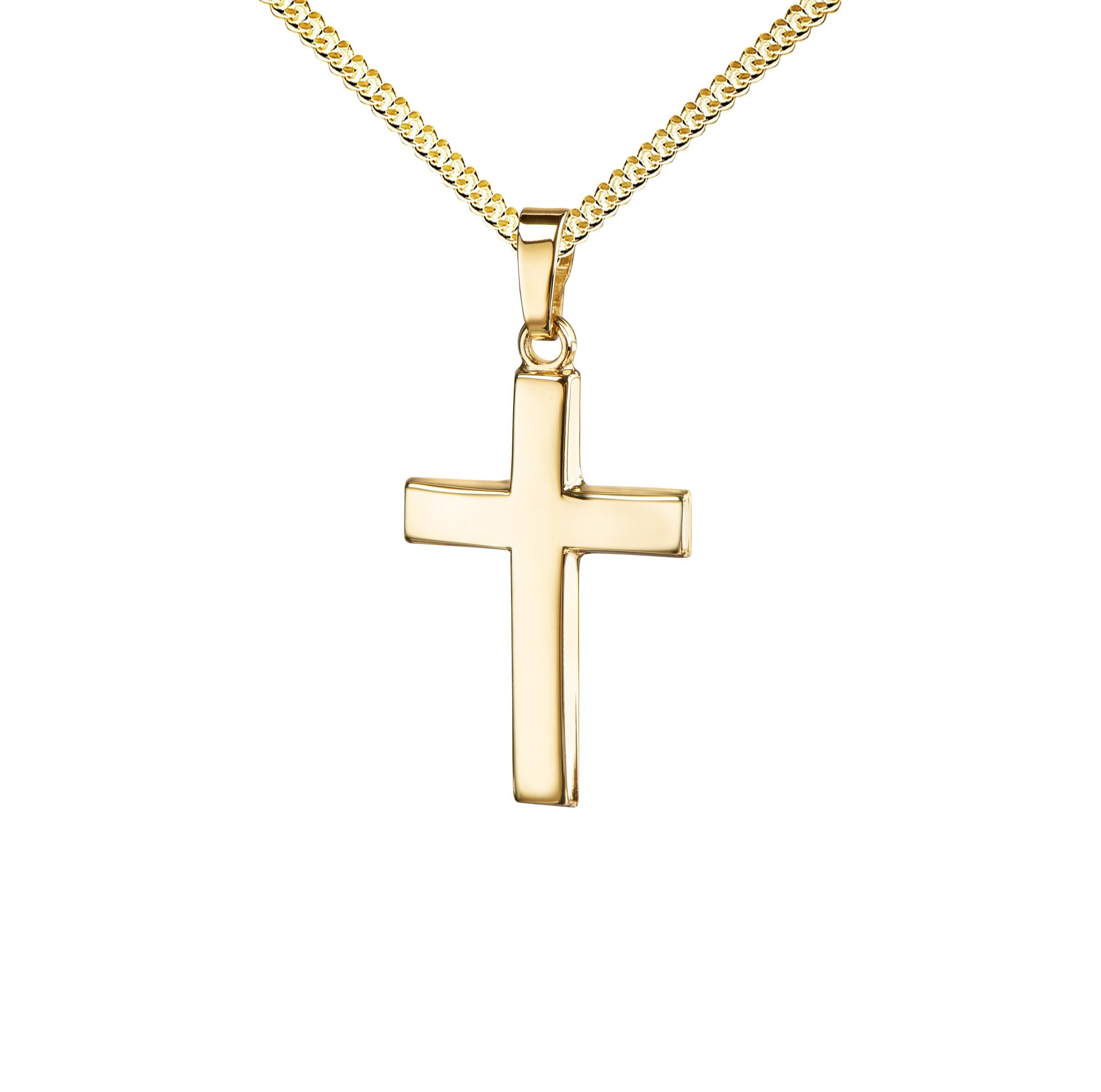 Valentinstagsgeschenk JEVELION Kreuzkette Kreuz Anhänger 750 Gold - Made in Germany (Goldkreuz, für Damen und Herren), Mit Halskette vergoldet- Länge