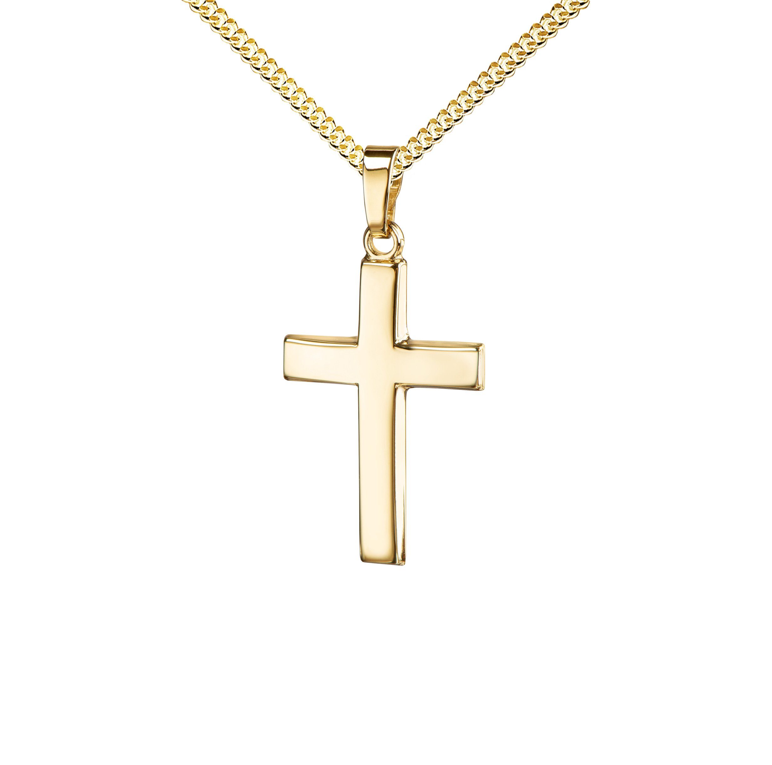 JEVELION Kreuzkette Kreuz Anhänger 750 Gold - Made in Germany (Goldkreuz,  für Damen und Herren), Mit Halskette vergoldet- Länge wählbar 36 - 70 cm.
