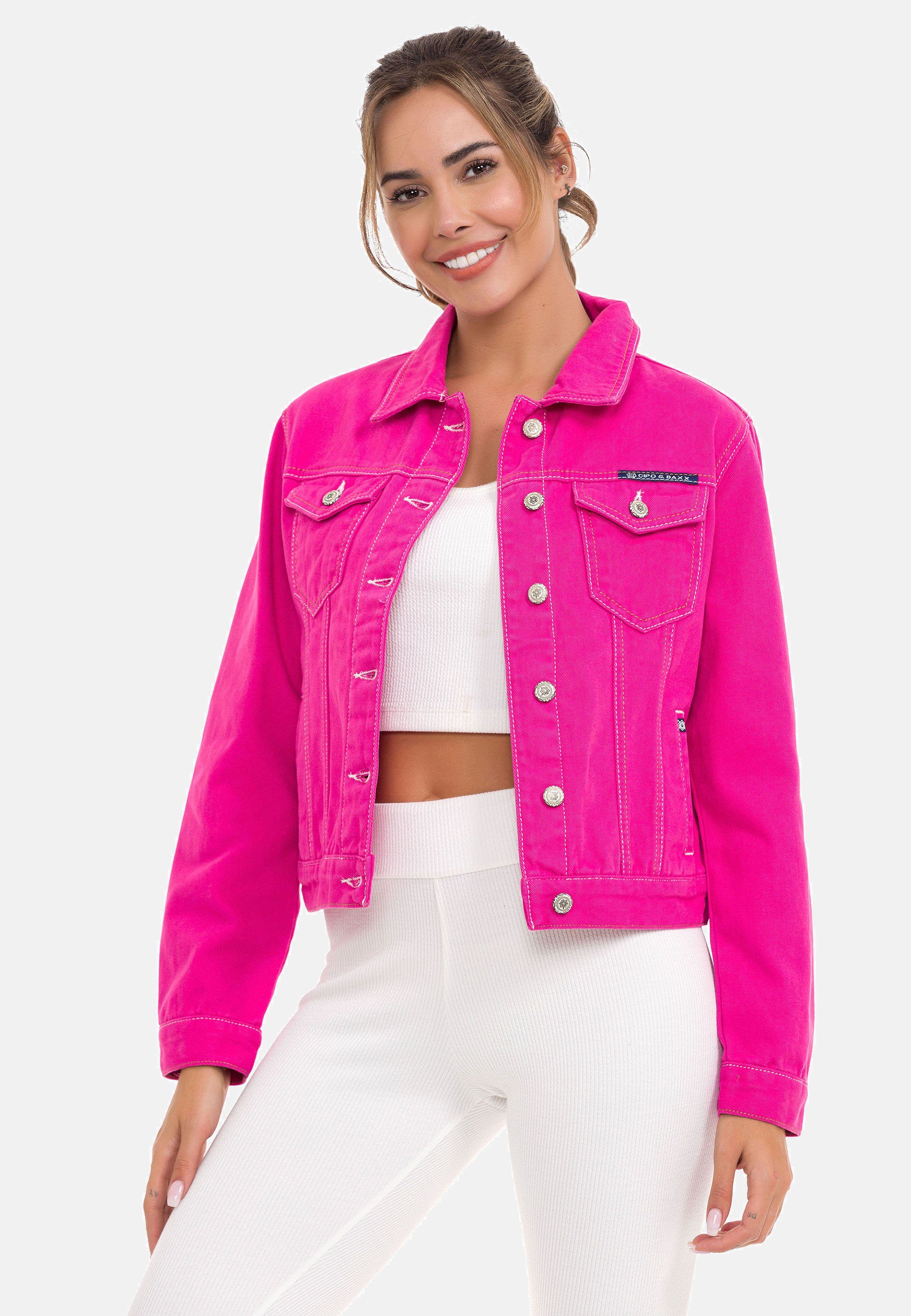 Cipo & Baxx Jeansjacke in modernem Look fuchsia