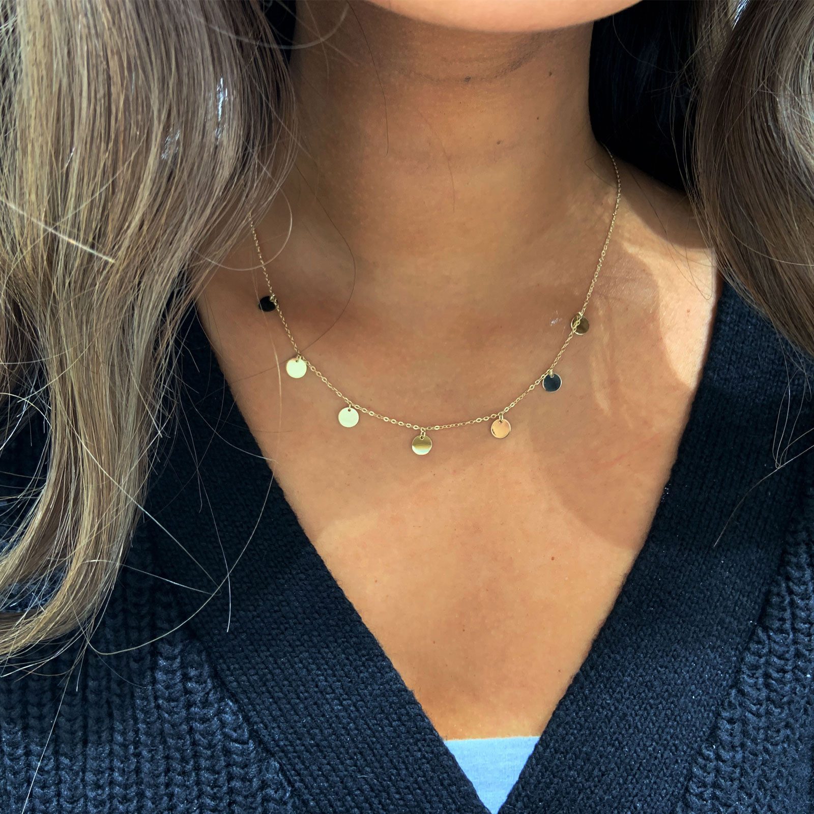 Stella-Jewellery Collier 585 Gold Damen Halskette mit 7 Plättchen 45 cm (inkl. Etui), 585 Gelbgold 7 Plättchen