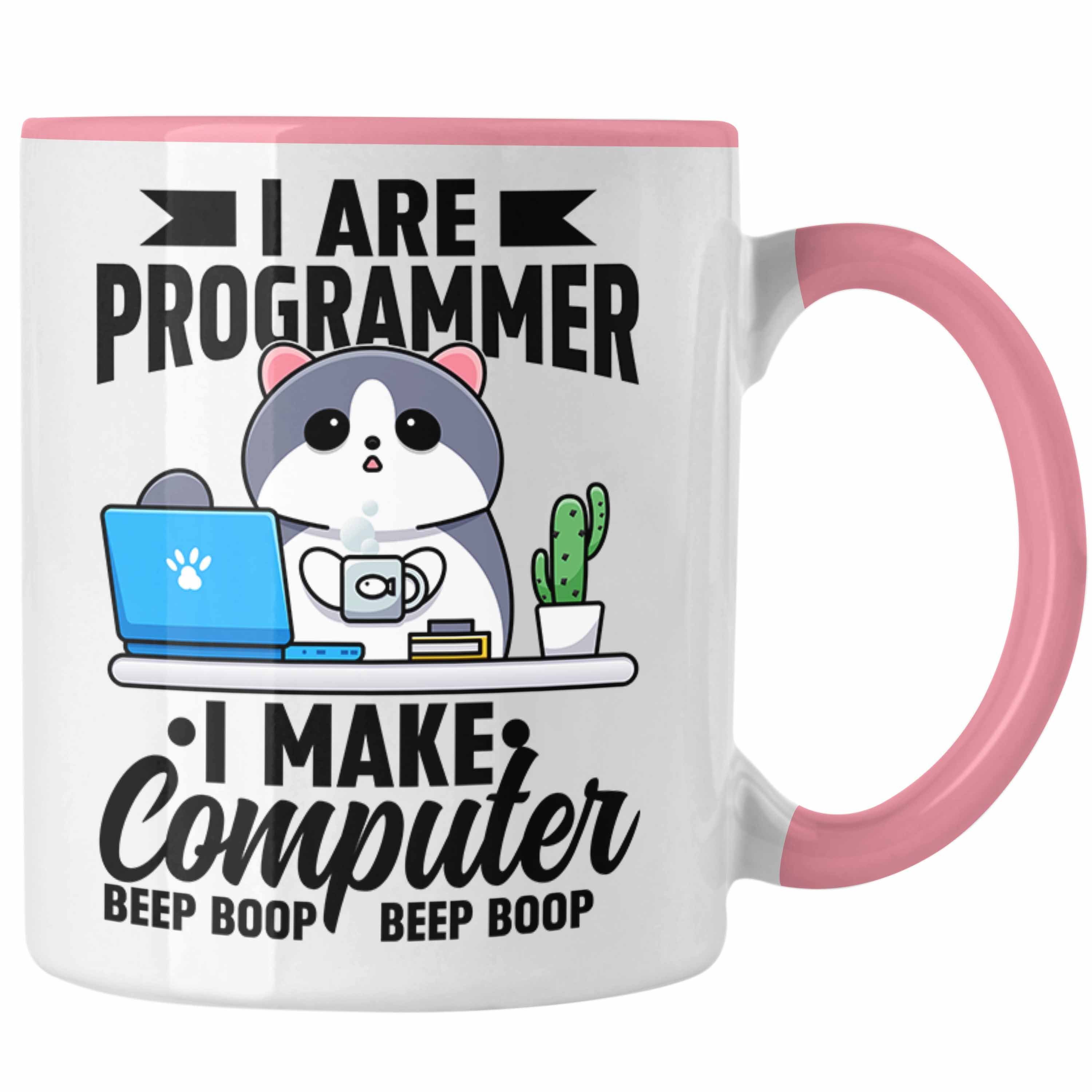 Trendation Tasse Trendation - Lustige Programmierer Tasse Geschenk Humor I Are Programmer I Make Computer Beep Boop Lustiger Spruch Rosa