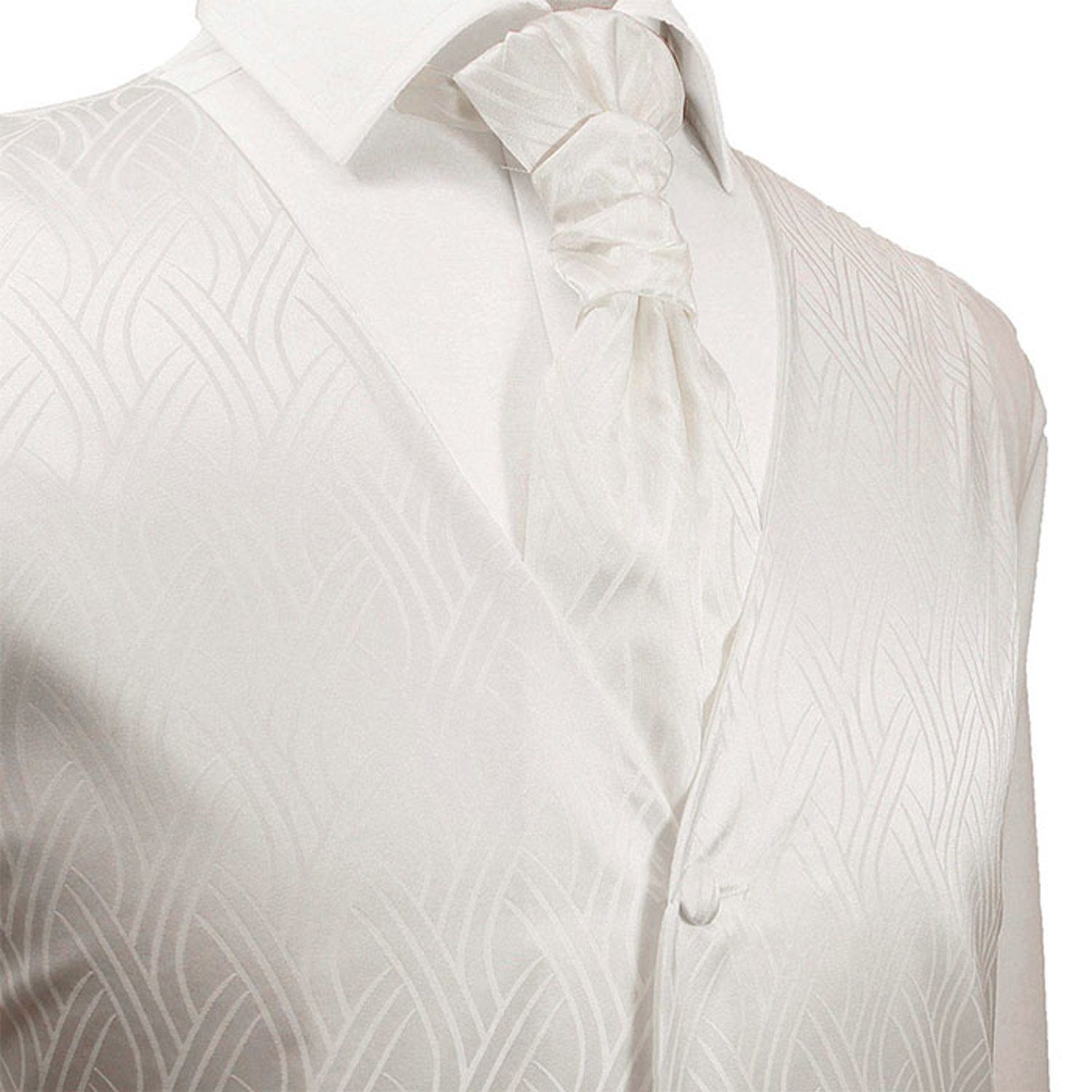 Paul Malone Anzugweste Herren Hochzeitsweste mit Plastron Set 2tlg gestreift - Bräutigam (Set, 2-tlg., mit Weste und Plastron) ivory V25, Gr. 44/46 (XXS) – Bild 3 von 5