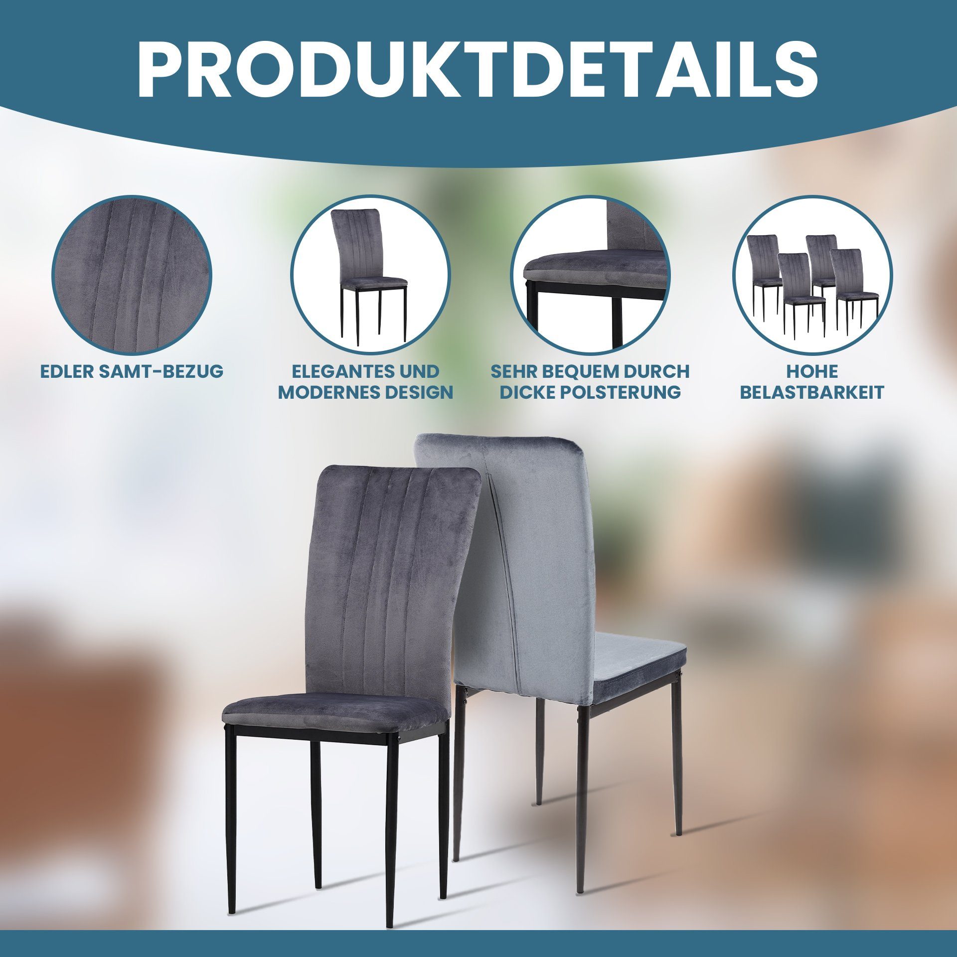 Albatros International Esszimmerstuhl Esszimmerstühle MODENA 4er Set Grau S günstig online kaufen