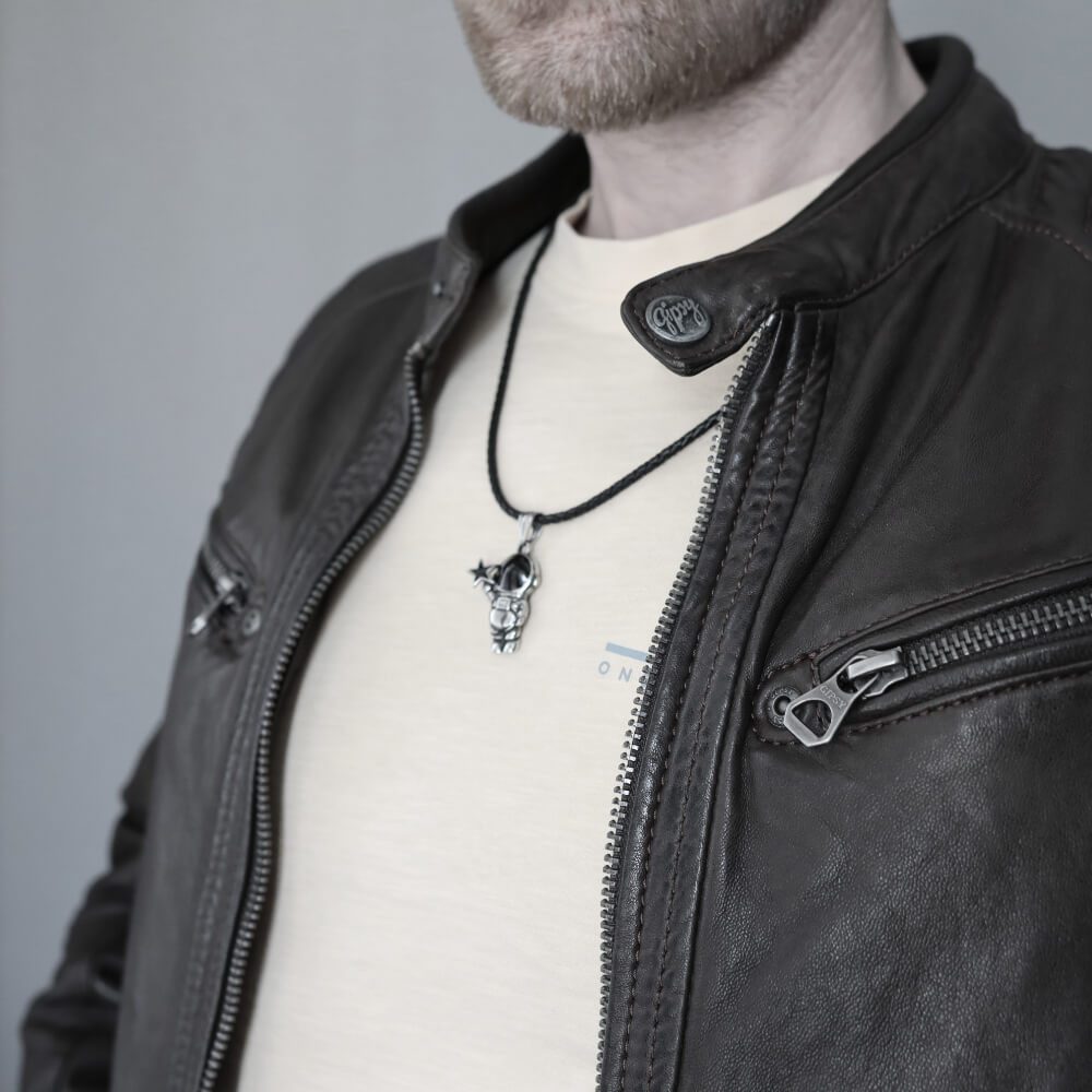 DALMARO Kette mit Anhänger Lederkette Edelstahlkette 316L ASTRONAUT, Herren günstig online kaufen