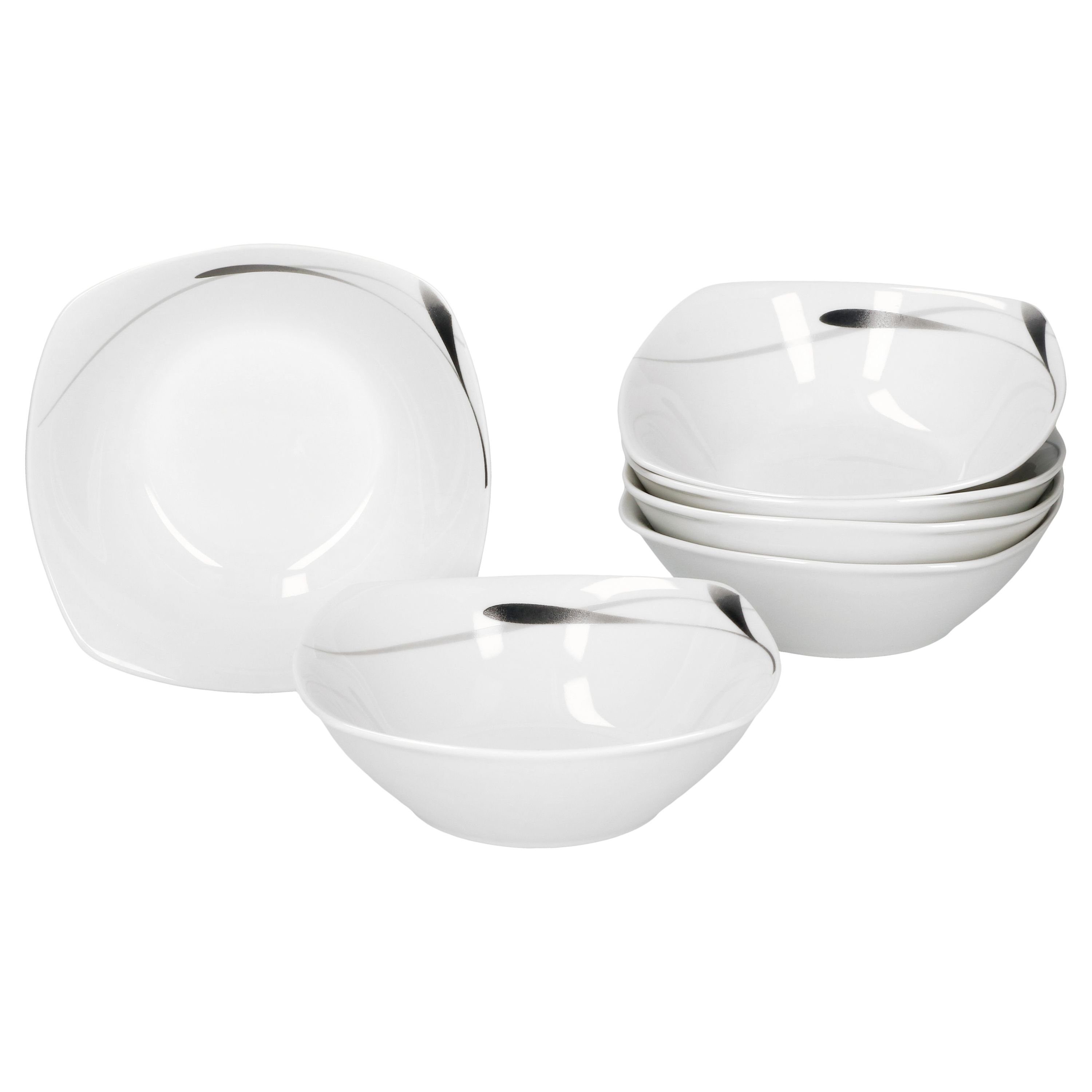 van Well Müslischale 6er Set Müsli- Salatschale Lima 14,2cm Porzellan weiß mit Dekor, Porzellan