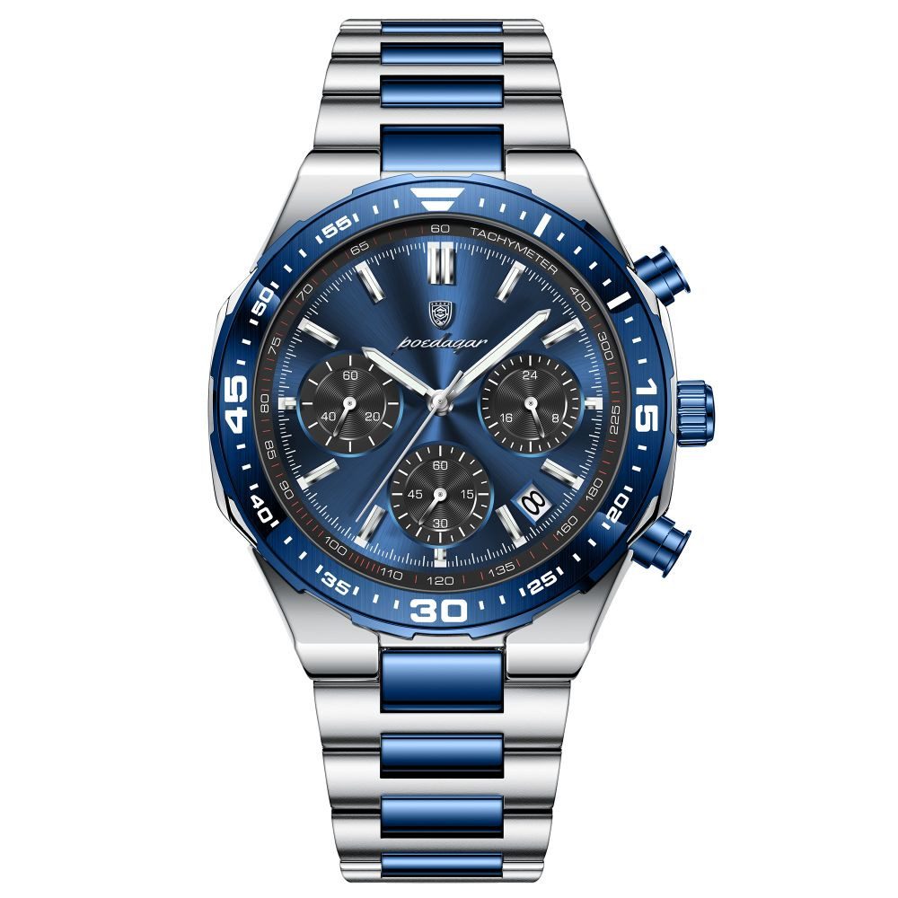POEDAGAR Quarzuhr Poedagar Chronograph Uhr – Edelstahlgehäuse, Kalender, 4 Farben