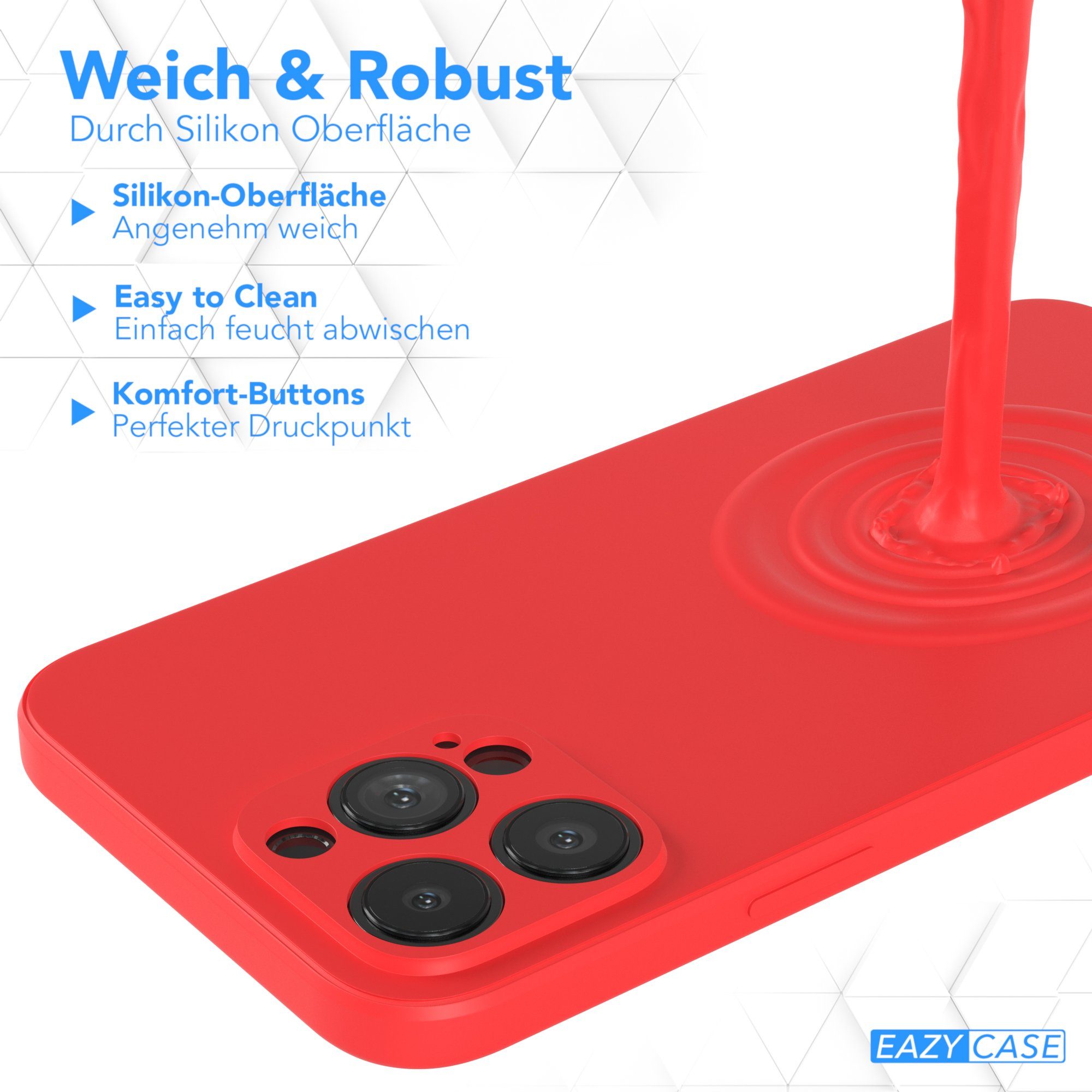 EAZY CASE Handyhülle für Apple iPhone 13 Pro Max Hülle Silikon 6,7 Zoll, Silikon Schutzhülle mit Kameraschutz stoßfest handycover elastisch Rot