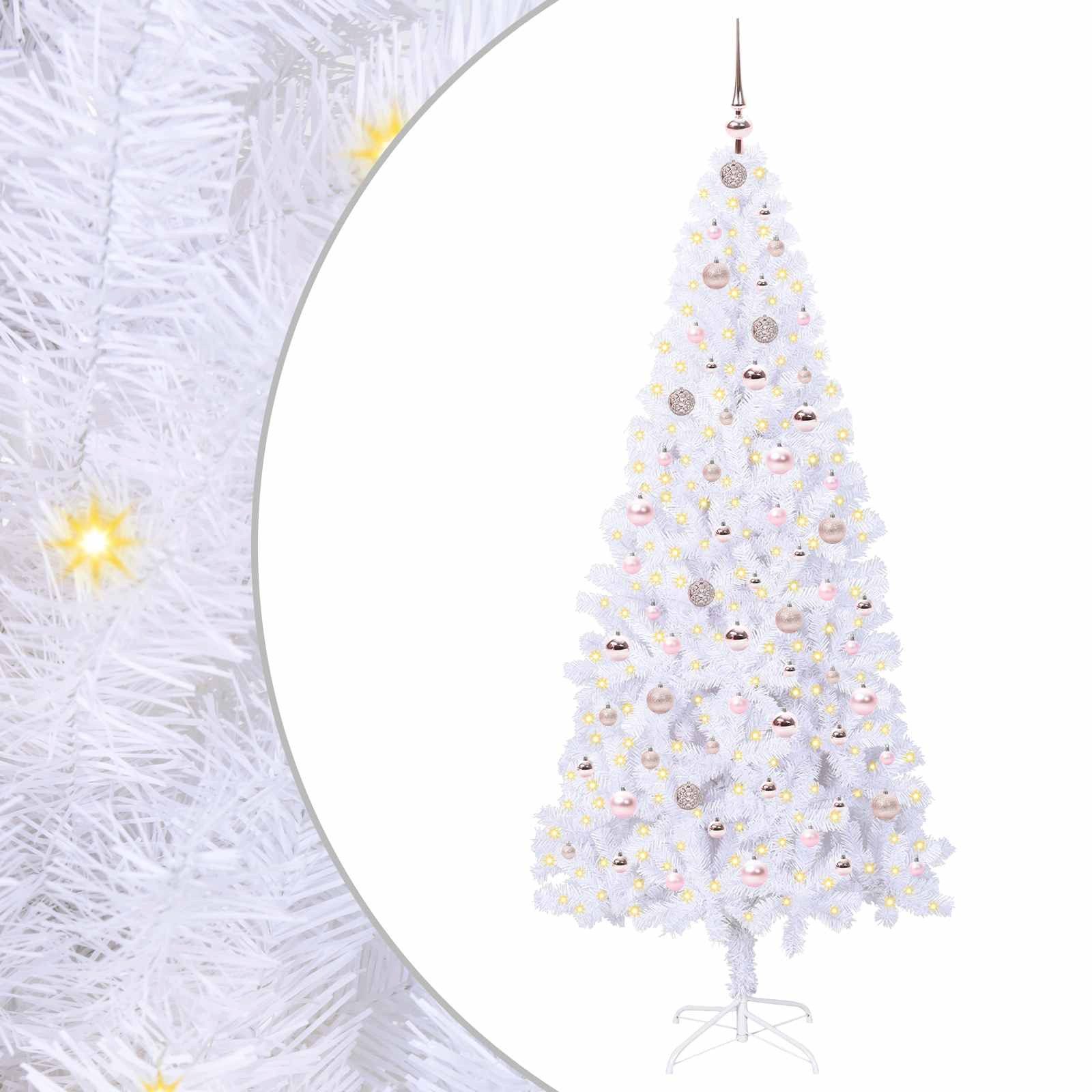 furnicato Künstlicher Weihnachtsbaum 210 cm Weiß mit LED-Lichterkette, Tannenbaum mit 8 Blinkmodi, USB-Stromversorgung und stabilem Ständer
