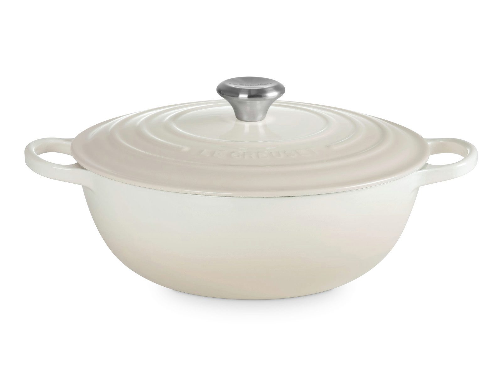 LE CREUSET Bräter Bräter La Marmite Signature rund meringue 28cm, Emailliertes Gusseisen