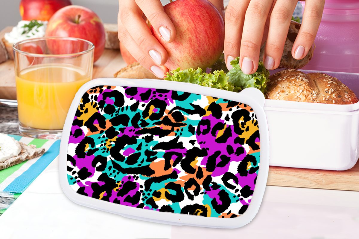 MuchoWow Lunchbox Regenbogen - Panther Kunststoff, Kinder Jungs für und Erwachsene, - Brotbox für Brotdose, Muster, weiß und Mädchen (2-tlg)