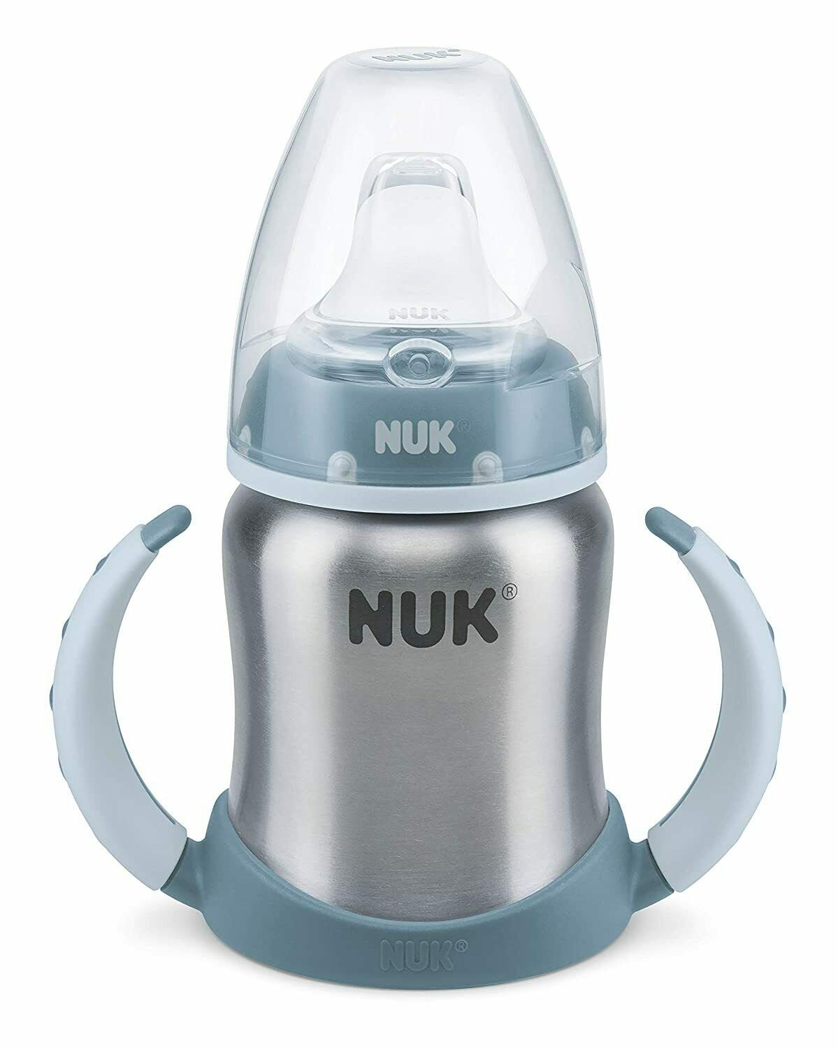 NUK Learner Babyflasche Cup 6-18 NUK blau hochwertiger Monate Trinklernbecher, Edelstahl,