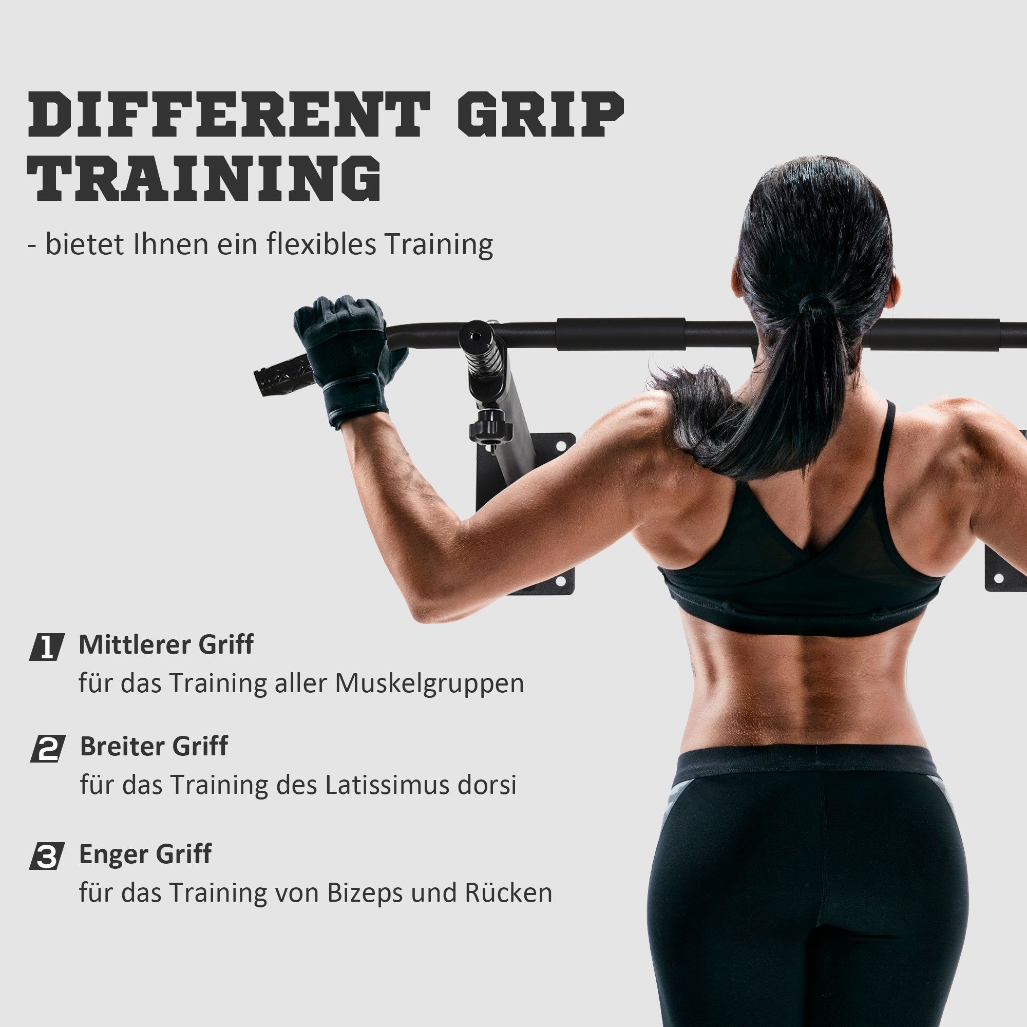 HOMCOM Klimmzugstange pull up bar Wandmontage (Reckstange mit Ösen für Boxsack, 1-tlg., Stahl, Schwarz), 93,5 x 65 x 17 cm