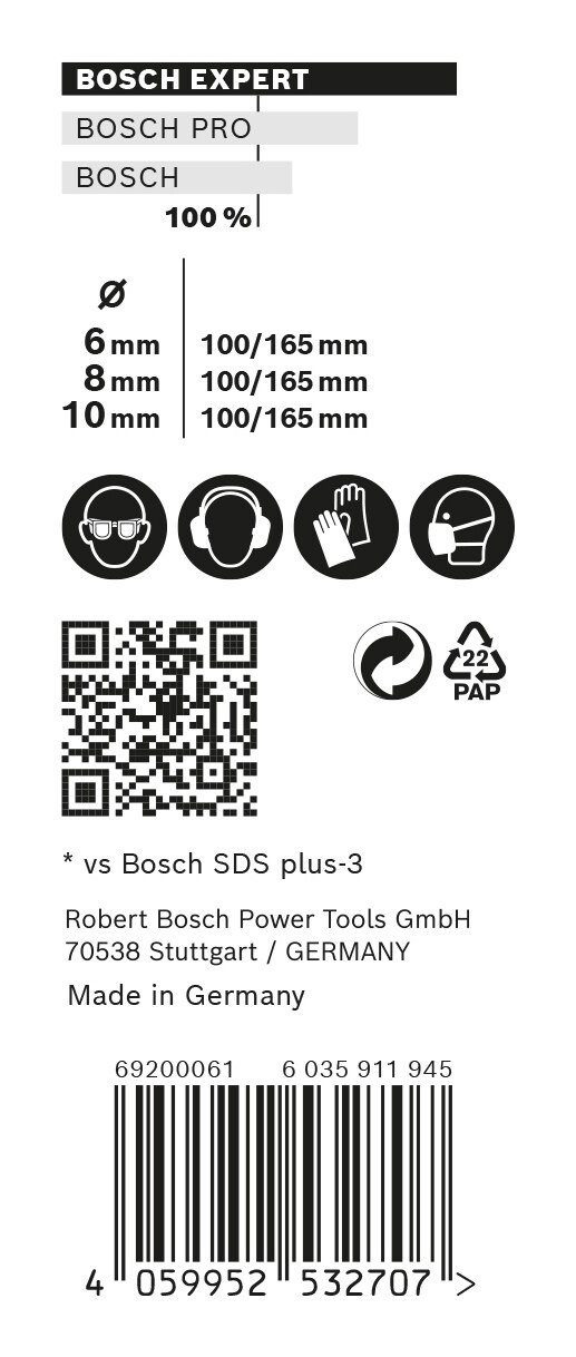 BOSCH Universalbohrer Expert SDS 8, plus-7X, mm 10 - - 6, Hammerbohrer-Set 3-teilig