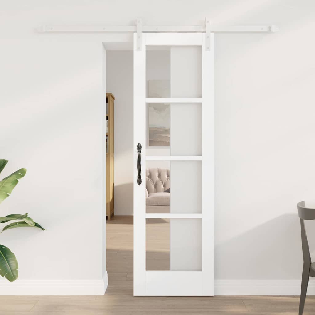 vidaXL Haustür Schiebetür ORKDAL Weiß 61 x 198,5 cm Massivholz Kiefer und Glas (1-St)