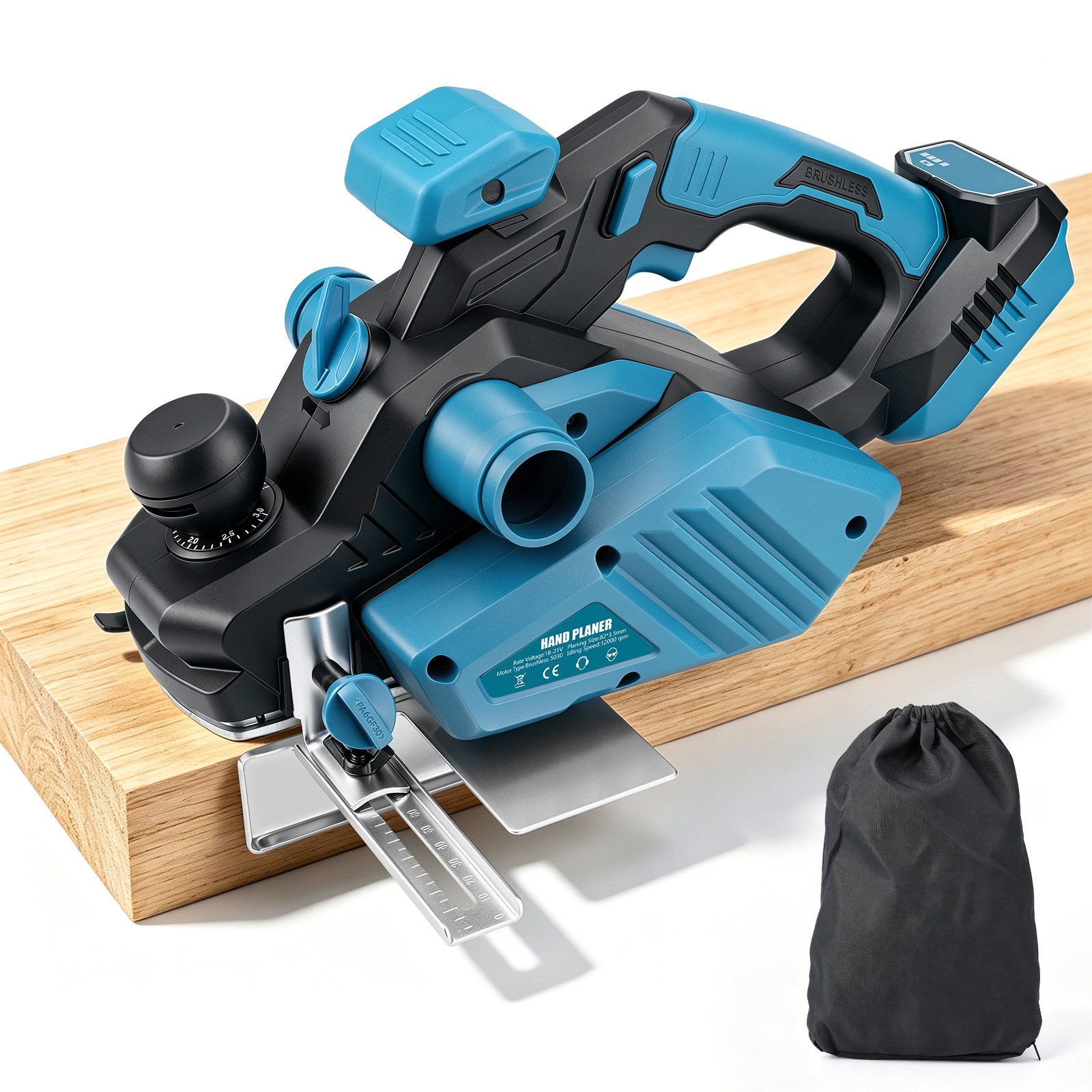 XIIW Akku-Elektrohobel Hobel Tiefe 0-3mm Einstellbar Hobelmaschine Kompatibel mit Makita Akku, Hobelbreite: 82 in mm, (12.000 U/Min, inkl. Staubbeutel, Parallelanschlag), für Holzbearbeitung Möbel DIY (keine Batterie)