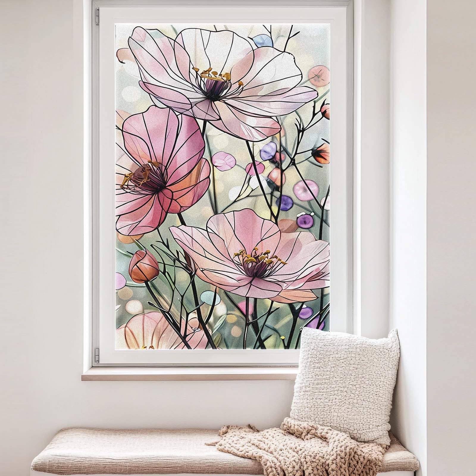 Agger Fenstersticker Blumen-Fensteraufkleber, dekorative Fensterfolie