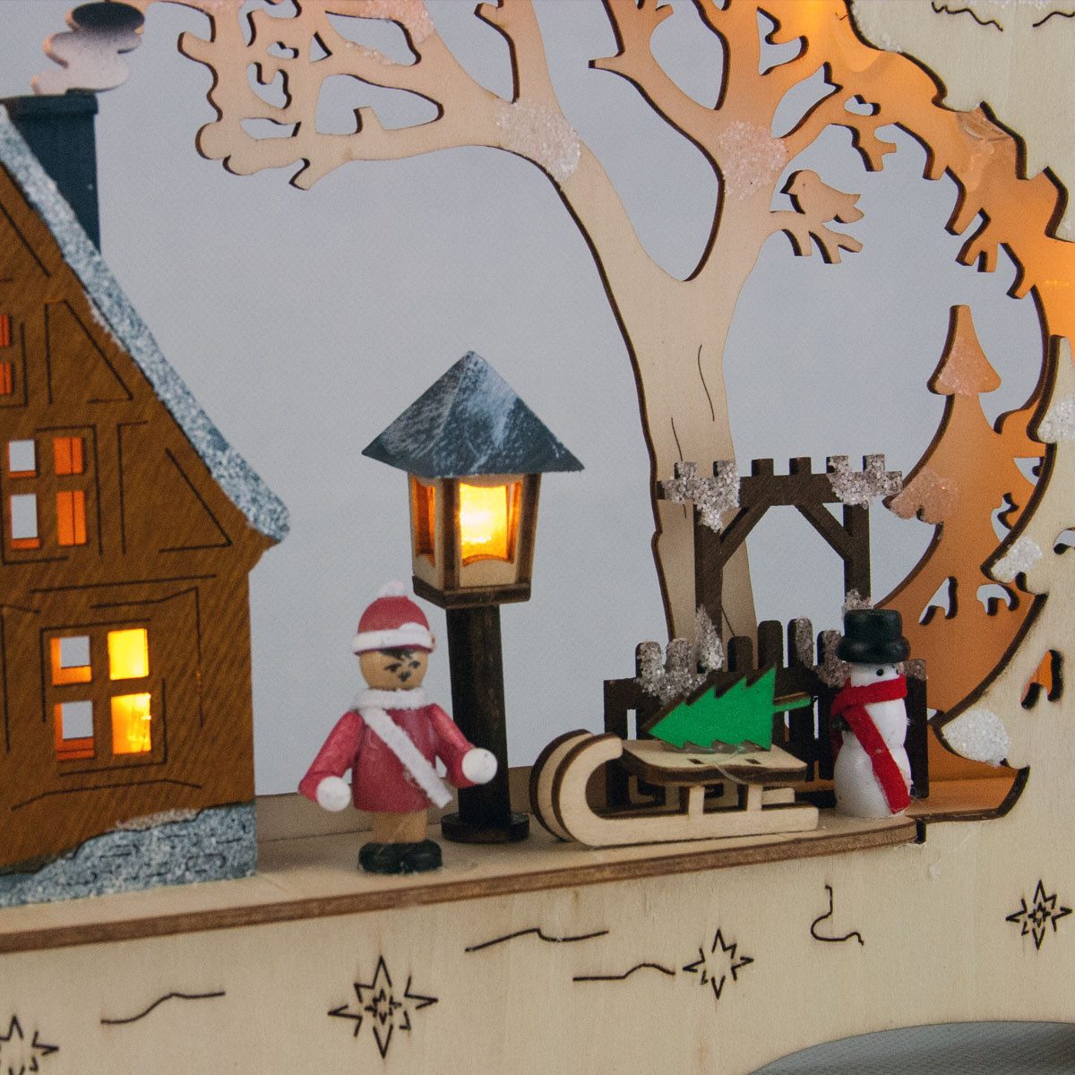 STAR TRADING Schwibbogen Lichterbogen "Village" Holz natur, 10 LED warmweiß