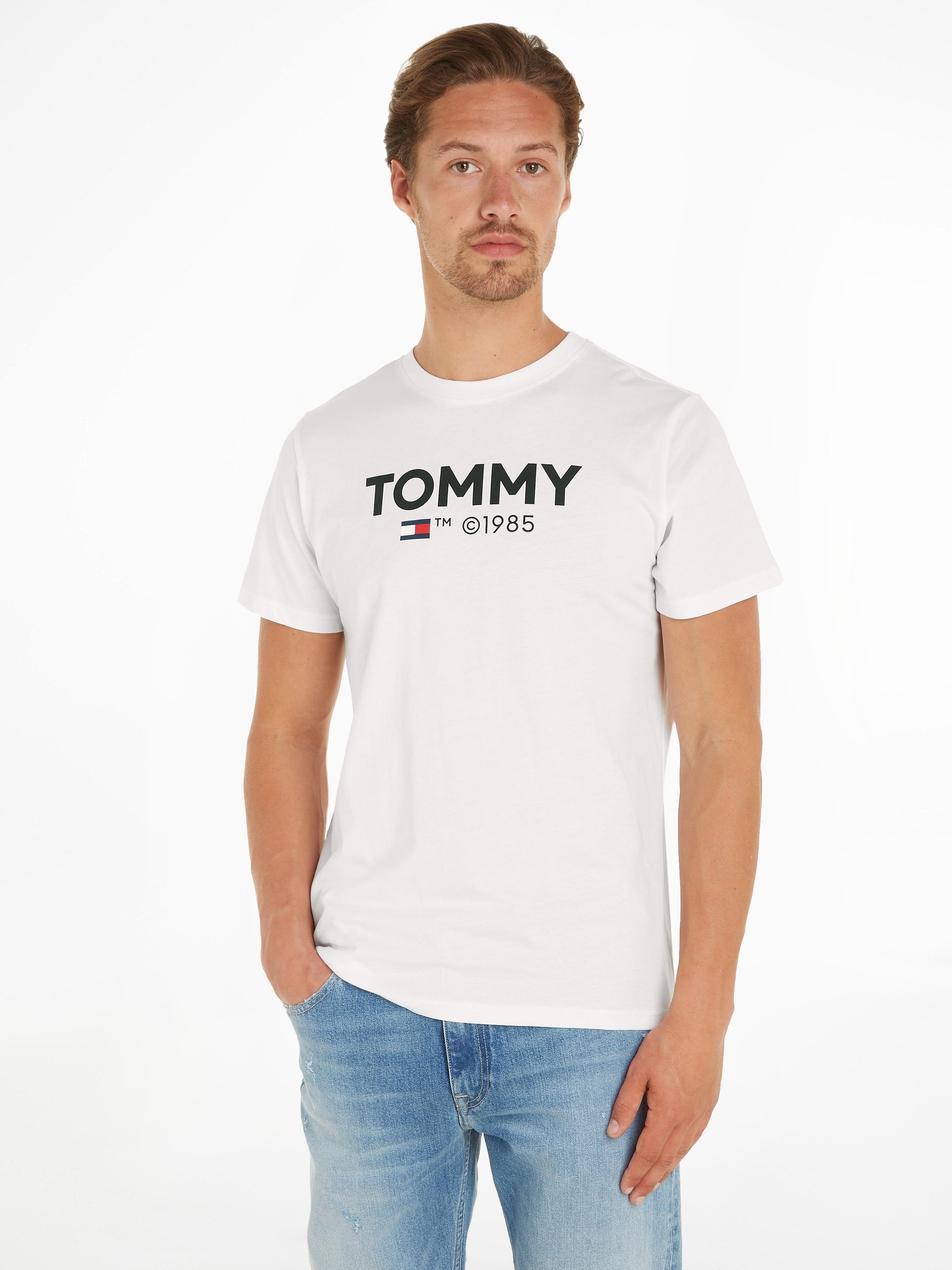 mit TEE 2PACK T-Shirt auf Jeans Brust Black Druck DNA S/S der TJM großem TOMMY Tommy Hilfiger SLIM Tommy White /