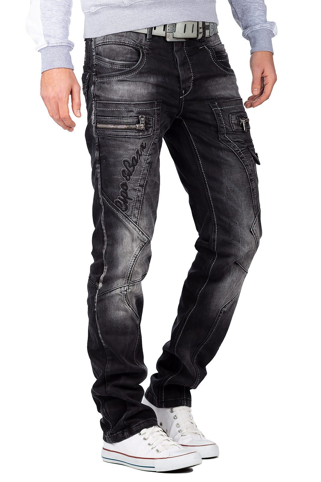 Cipo & Baxx 5-Pocket-Jeans Hose BA-CD296 (1-tlg) mit Reißverschlüssen und Verzierungen