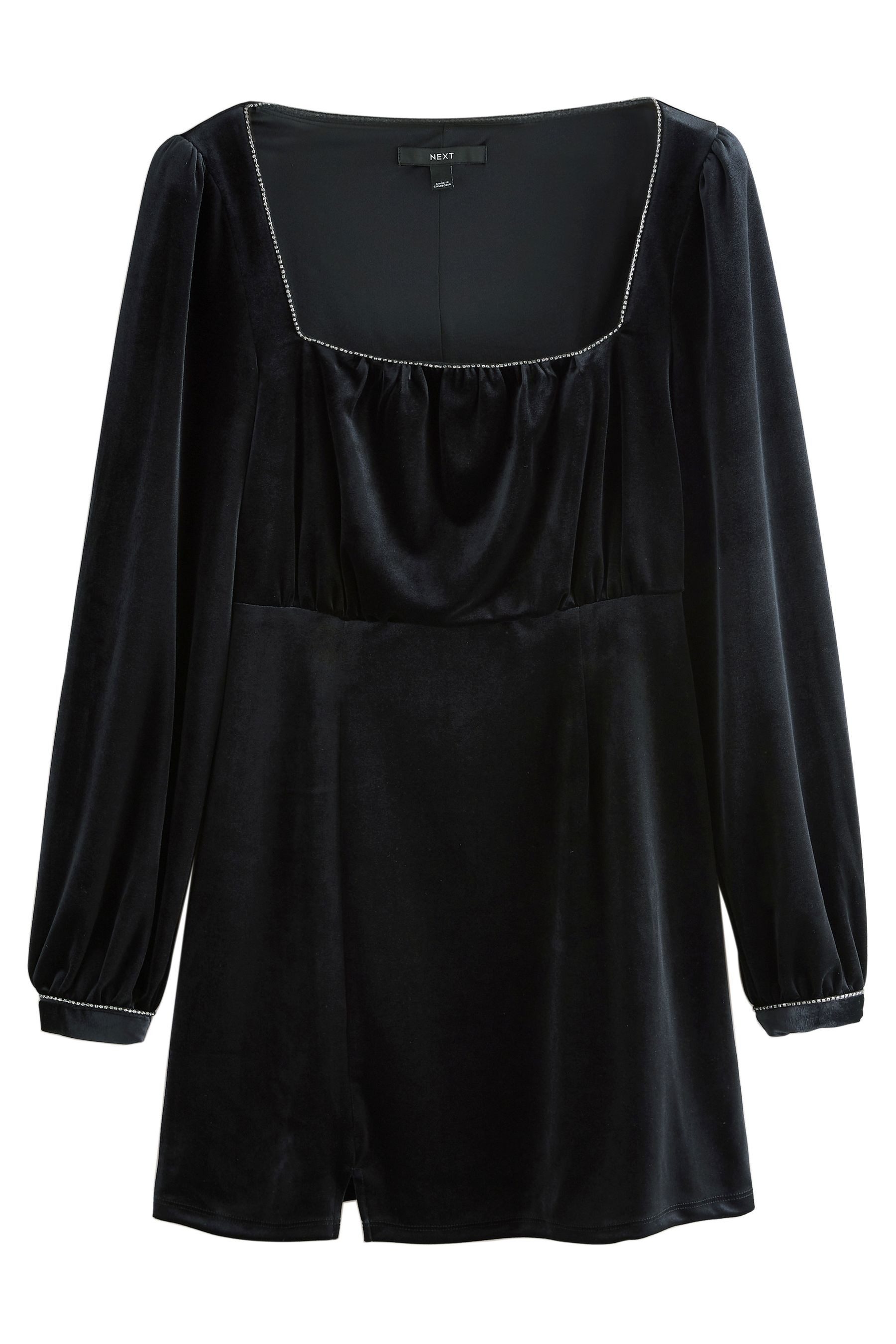 Minikleid Langärmeliges Minikleid mit verziertem Ausschnitt