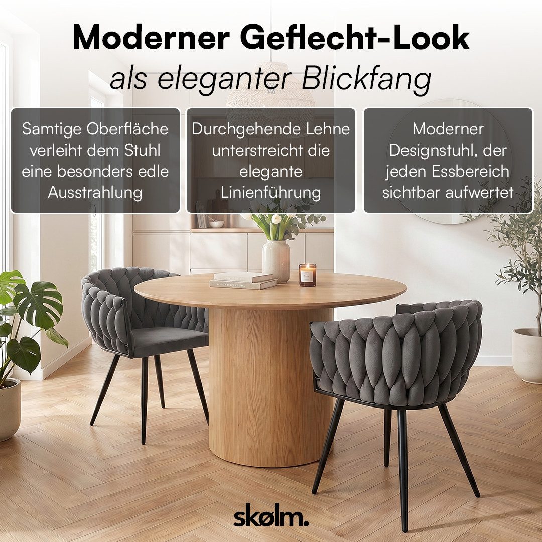 skølm Esszimmerstuhl & Drehstuhl Sudri mit Samtbezug gepolstert (2er Set, dunkelgrau, Metallgestell, 2 St), Armlehnenstühle in Flecht-Look, verfügbar als 4er/6er Set