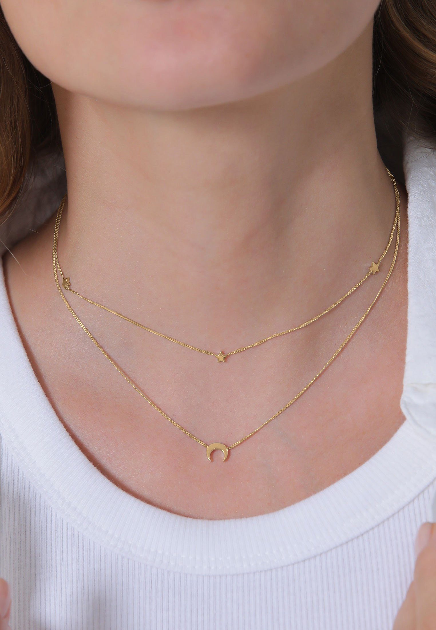 Elli Collier Choker Layer Halbmond und Sterne 925er Silber