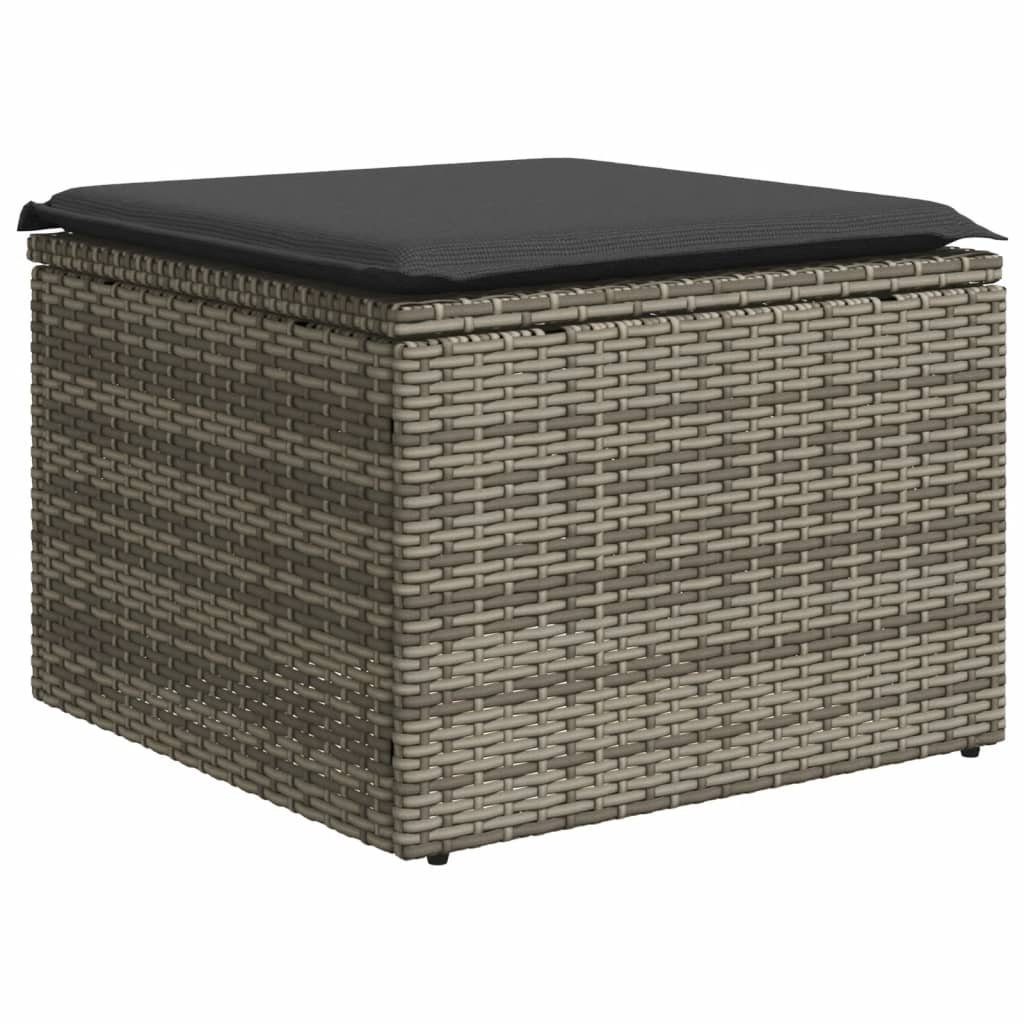 vidaXL Hocker Gartenhocker mit Kissen Grau 55x55x37 cm Poly Rattan