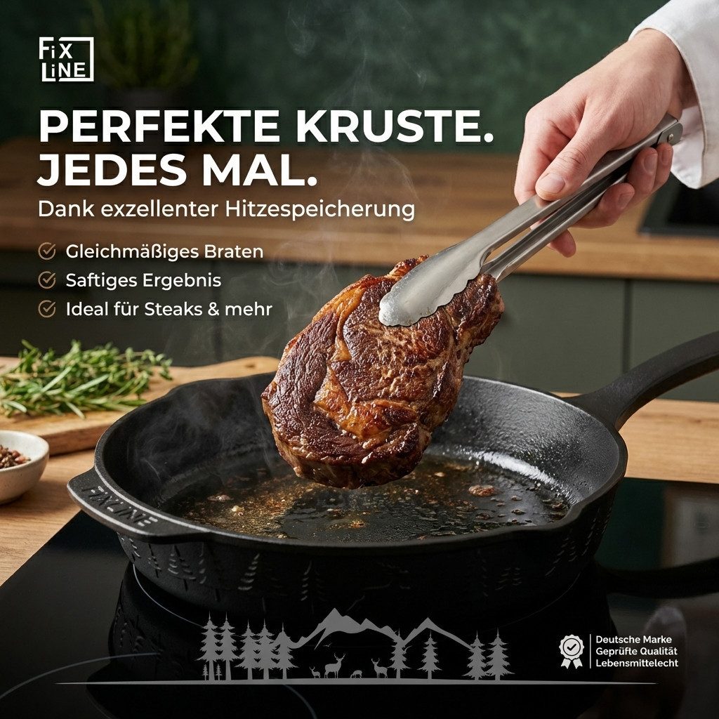 FIXLINE Bratpfanne Original Gusseisenpfanne 28cm Black Forest Edition - Emailliert, Gusseisen (Einzel, 1 Gusseisenpfanne), Emailliert, Black Forest Edition