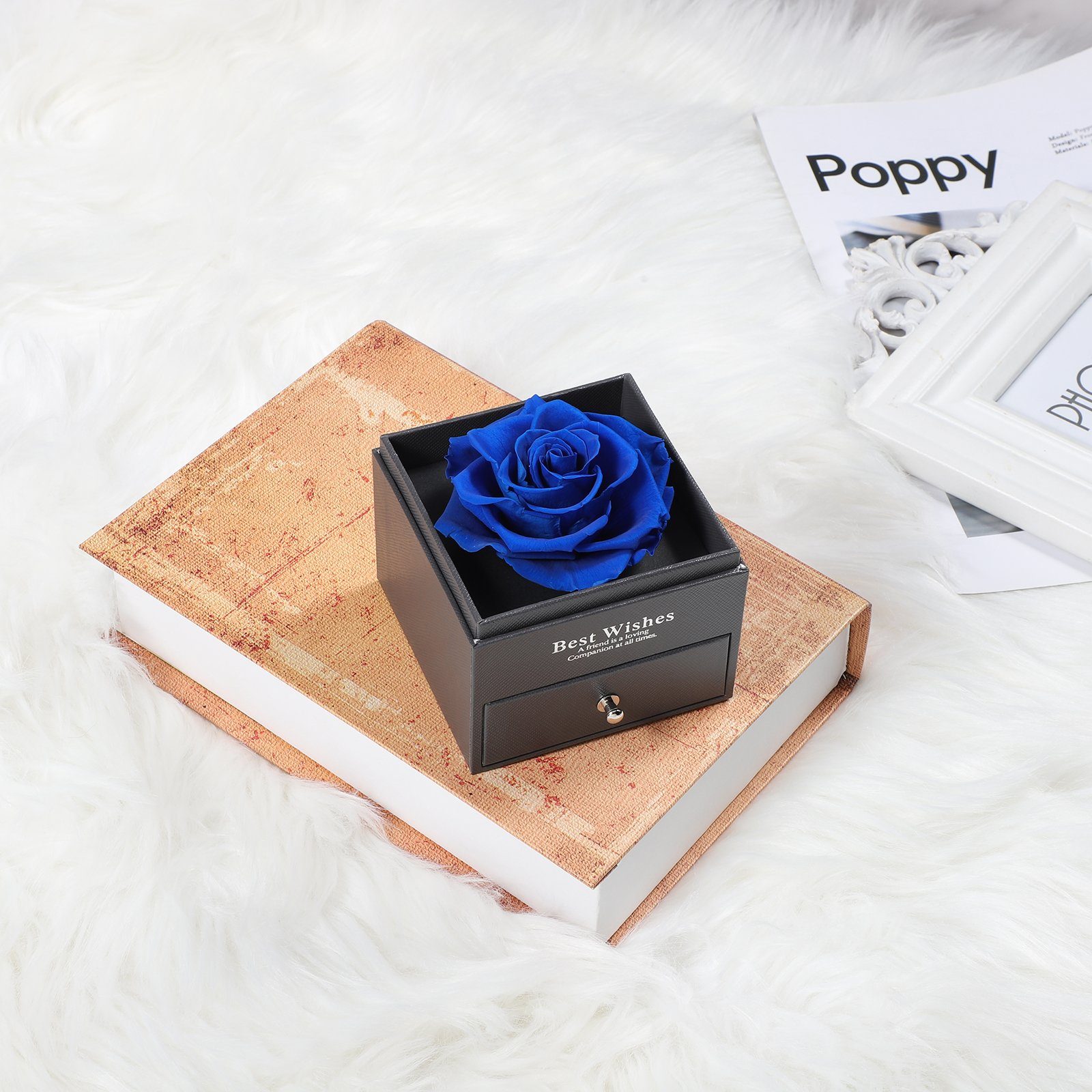 vorschlagen, Schmuckkästchen Weihnachten Blau Schublade Rosen, mit Kunstblume Jahrestag für Rosnek, Valentinstag Konservierte