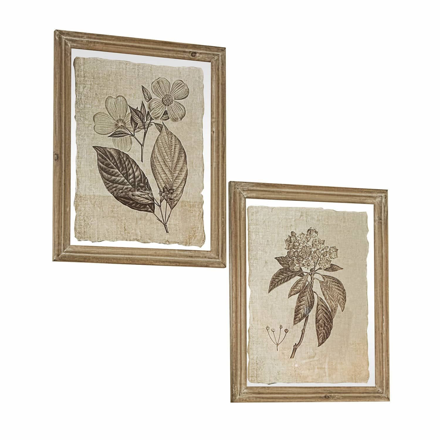 Mirabeau Wanddekoobjekt Bild 2er Set Guyra beige/braun, Blume, Nostalgisch gemalte Blumen, Faszinierender Vintage-Stil